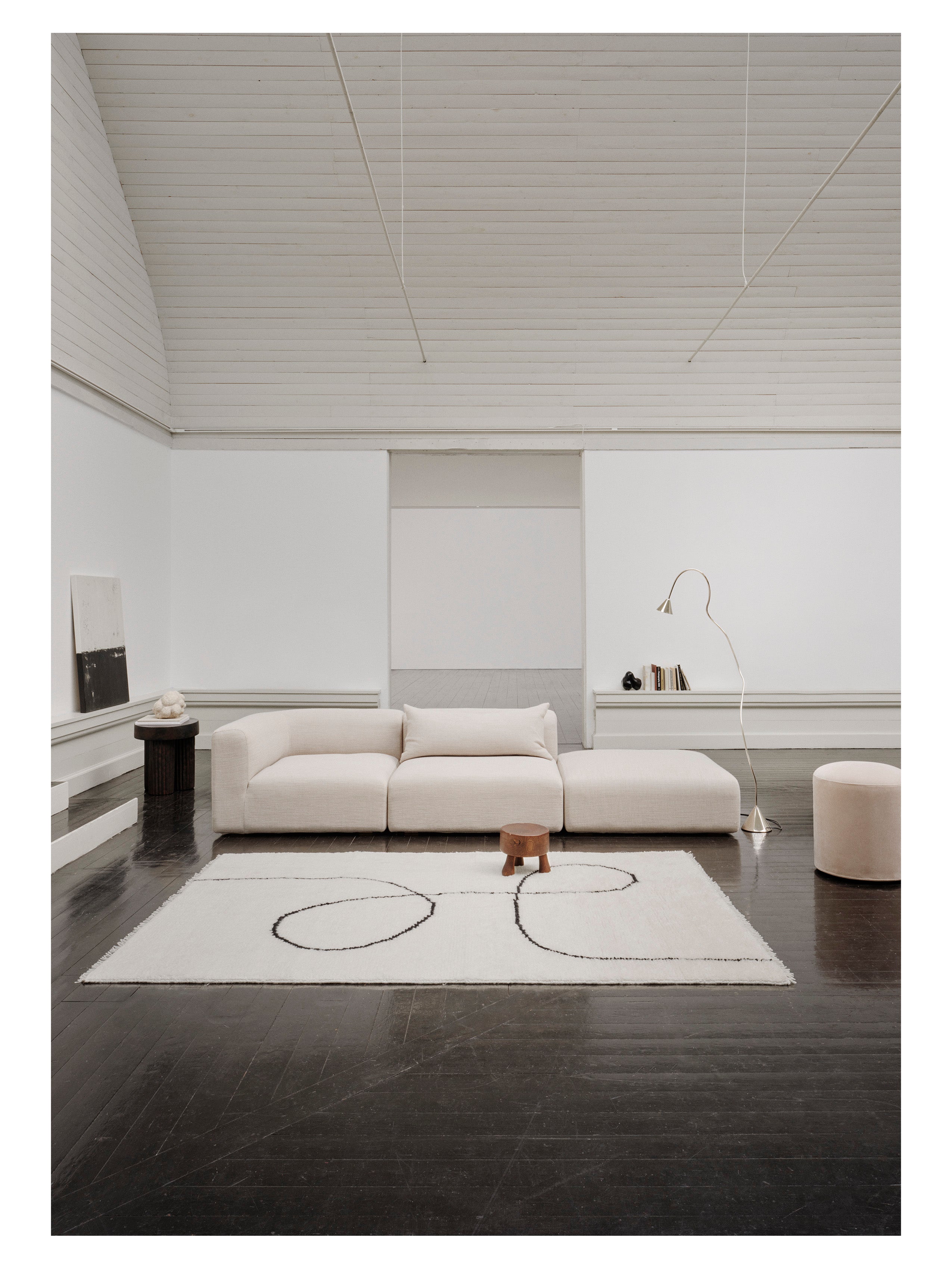 ASTRAL SPIRAL rug broken white with black pattern