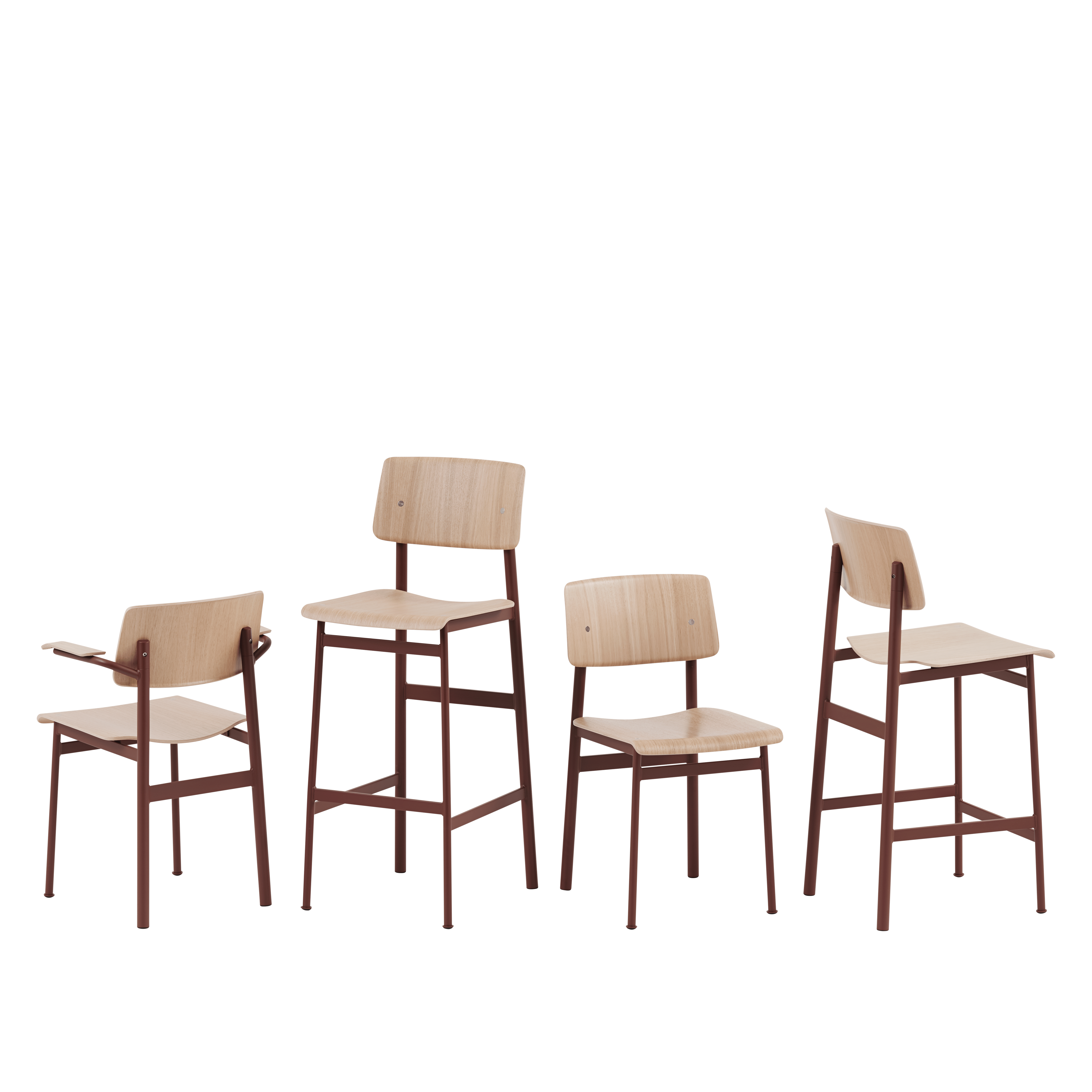 Barkruk LOFT eikenfineer met bordeauxkleurige basis