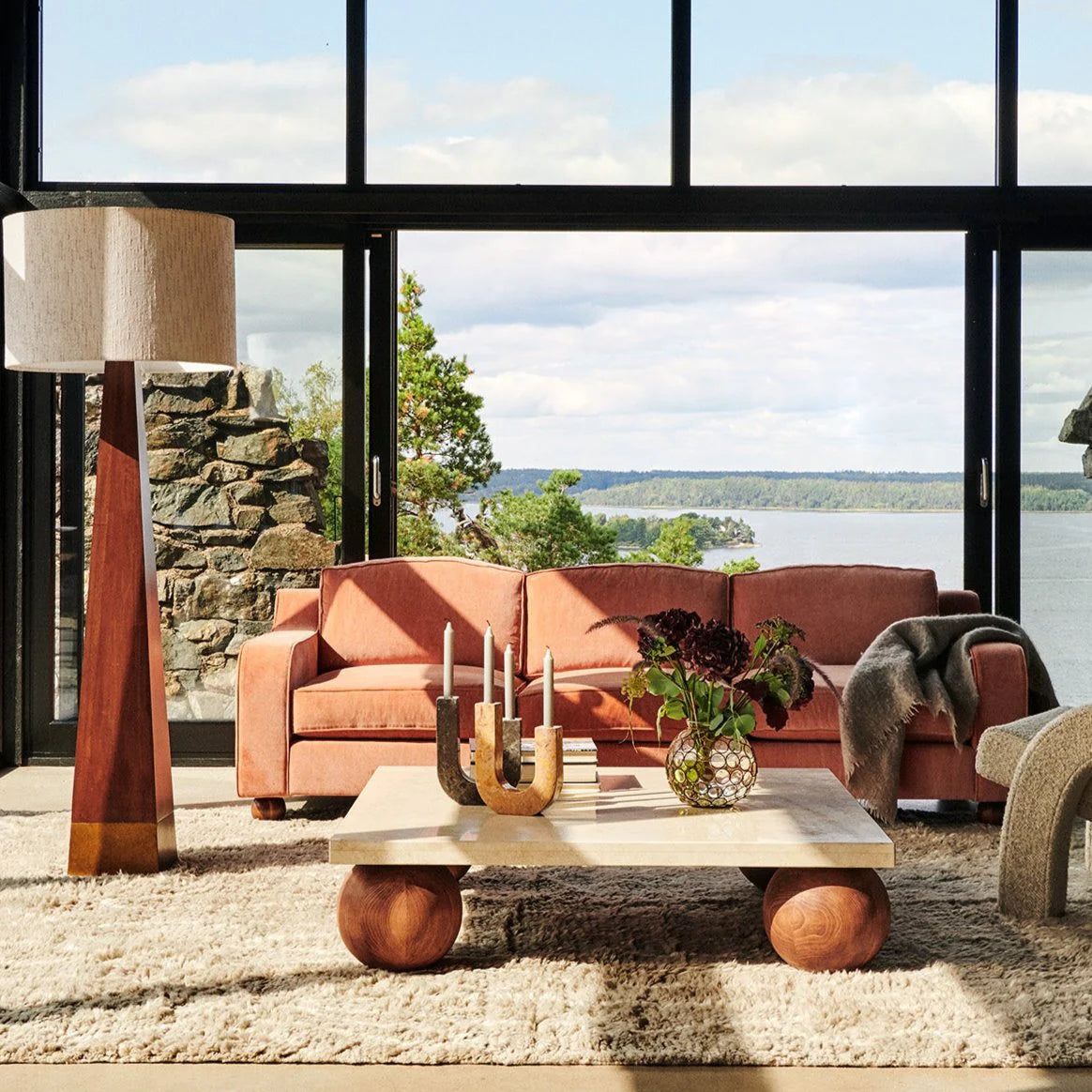 Sofa LOLA korallfarbener Samt