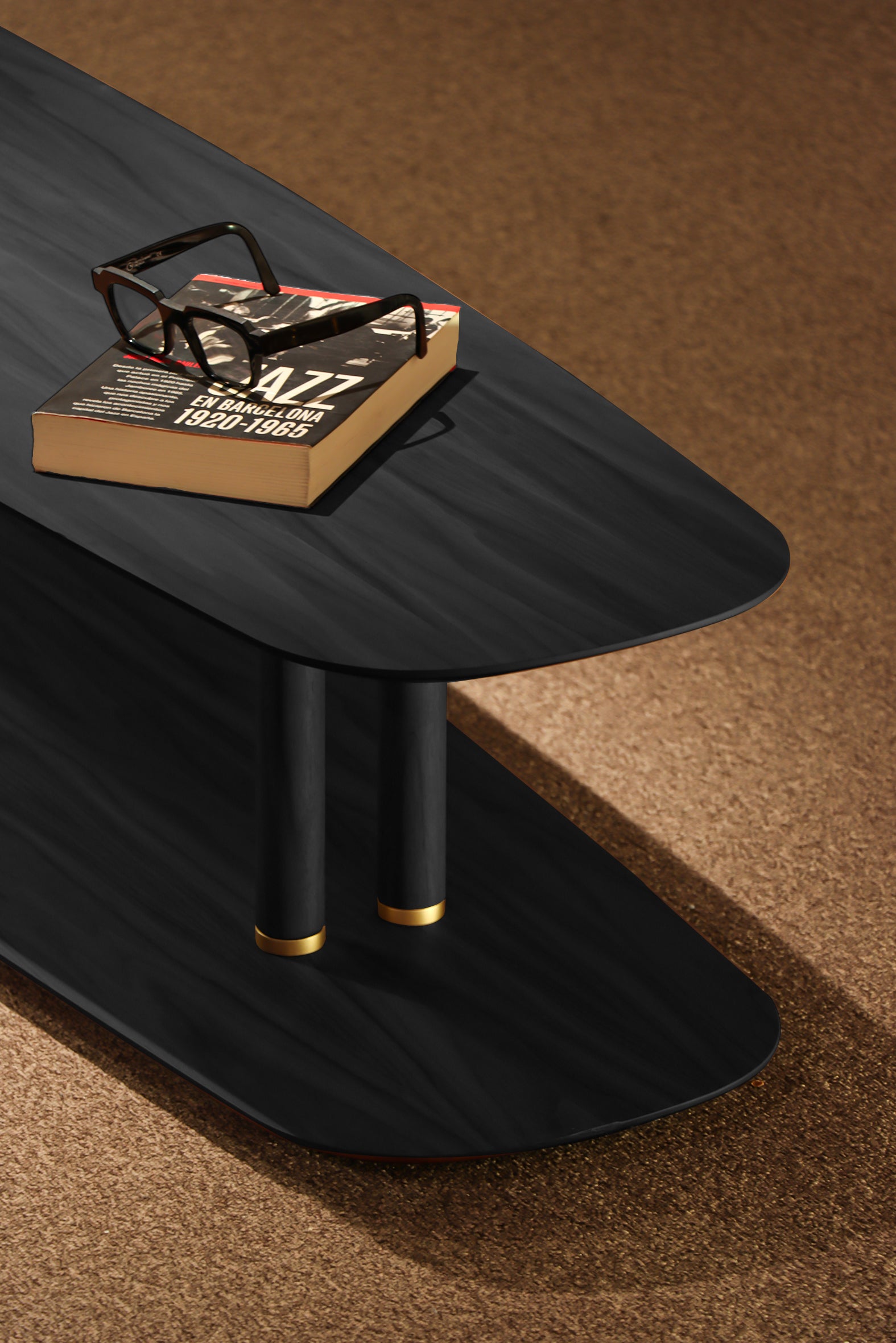 Ovale salontafel AXIS zwart essenhoutfineer