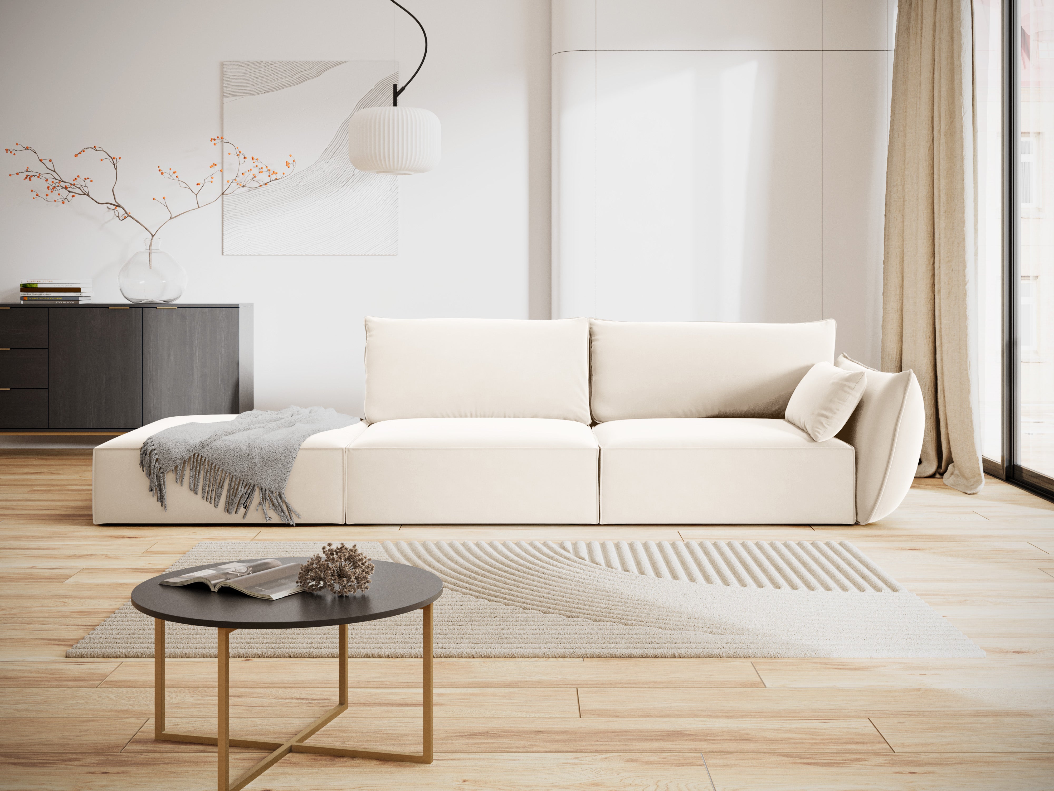 Beige open linkszijdige fluwelen bank VANDA