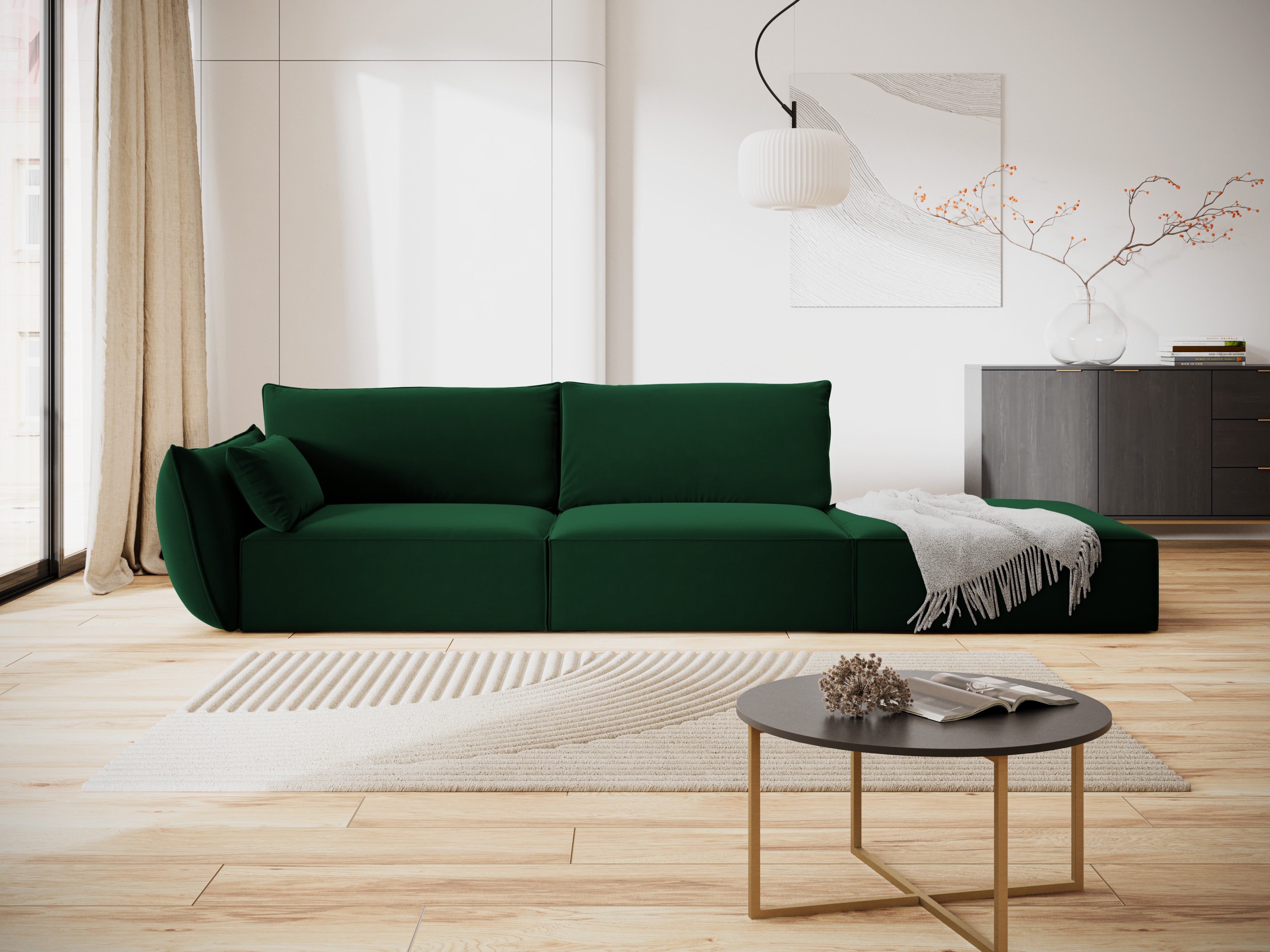 Sofa van fluweel, rechts open, VANDA, donkergroen
