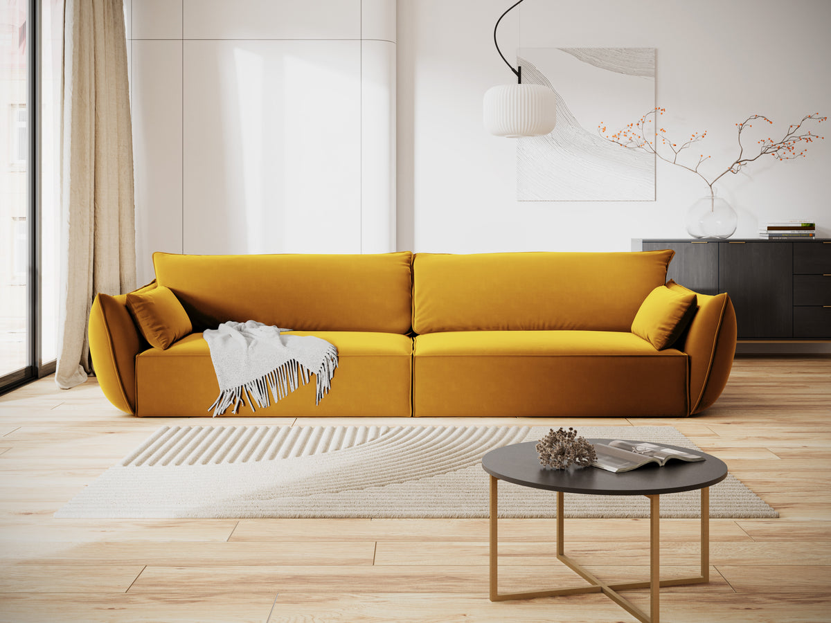 Sofa van fluweel voor 4 personen VANDA mosterdkleur