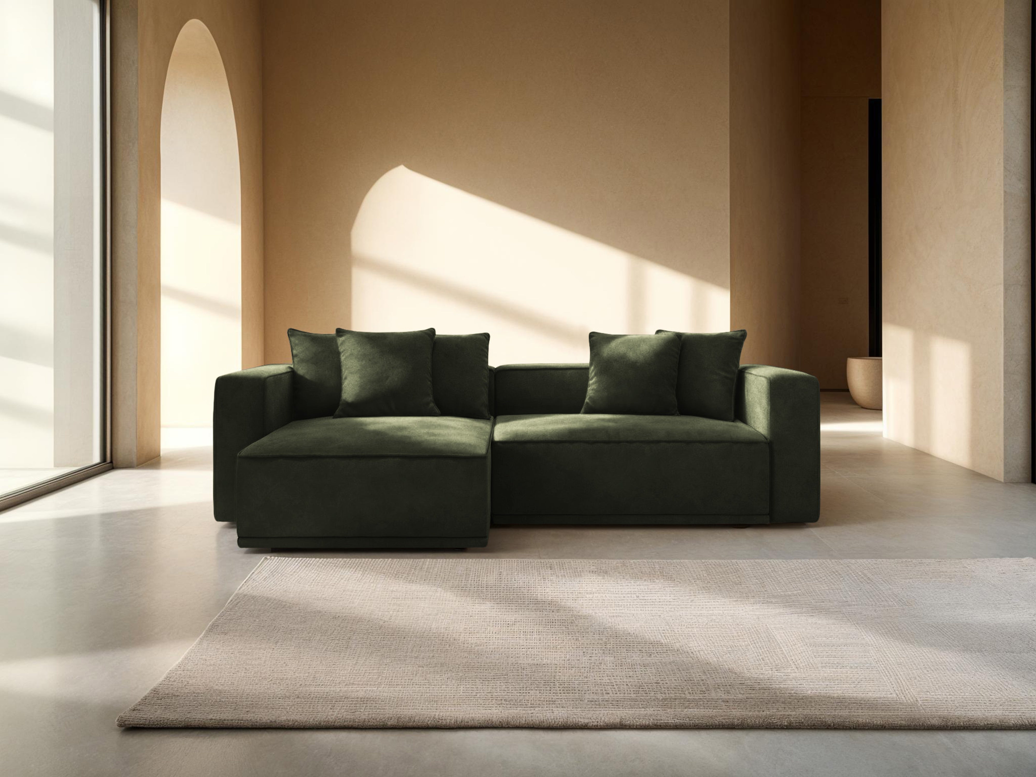 Groene linkszijdige fluwelen hoekbank met slaapfunctie RIBES