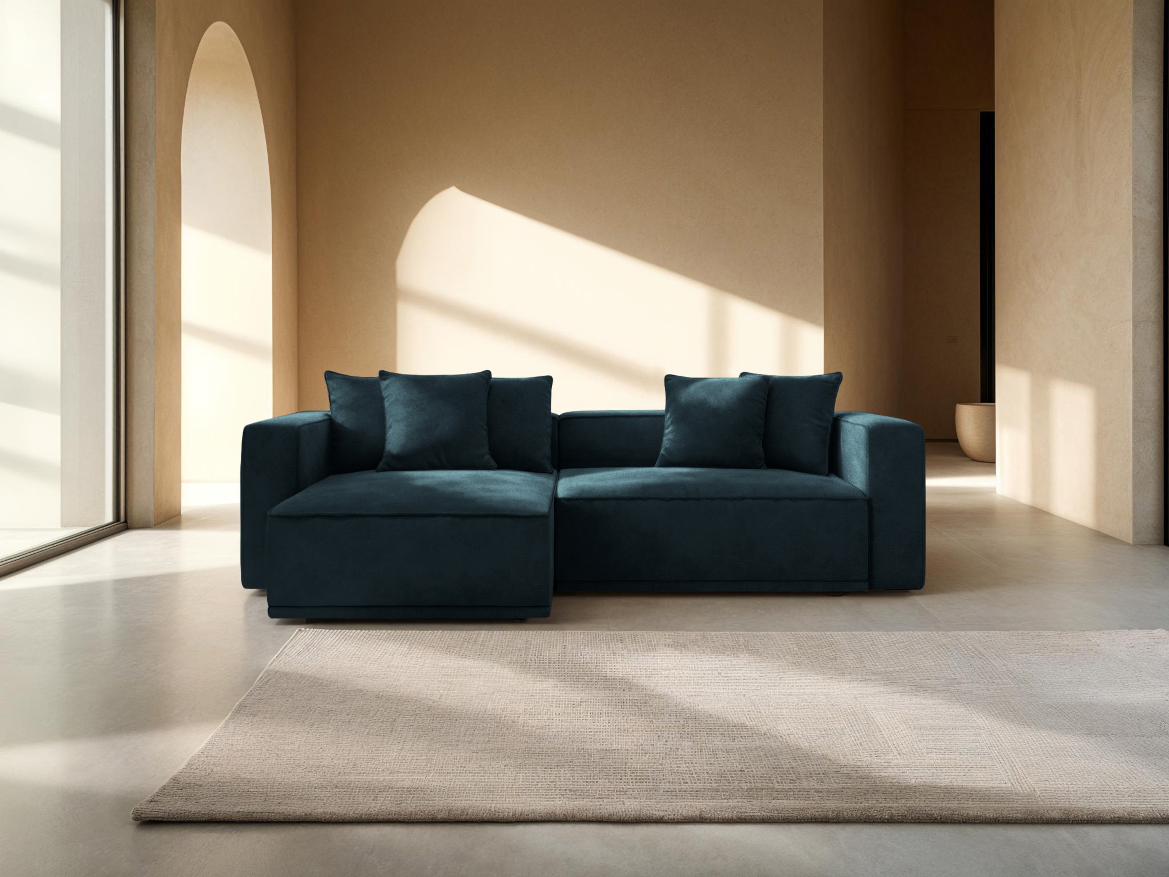 Samt-Ecksofa links mit Schlaffunktion RIBES petrolblau