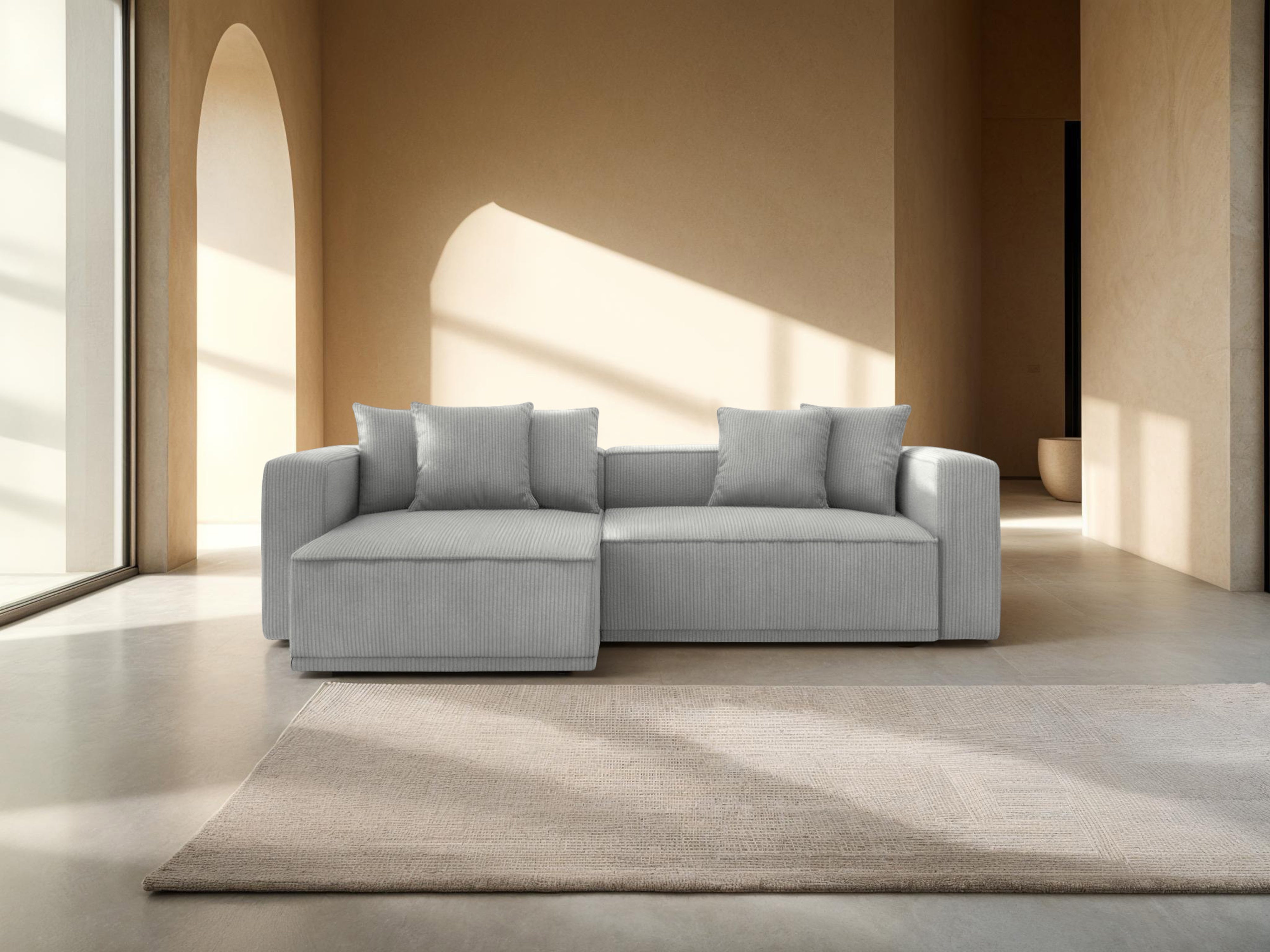 Left-sided corner sofa bed RIBES gray corduroy