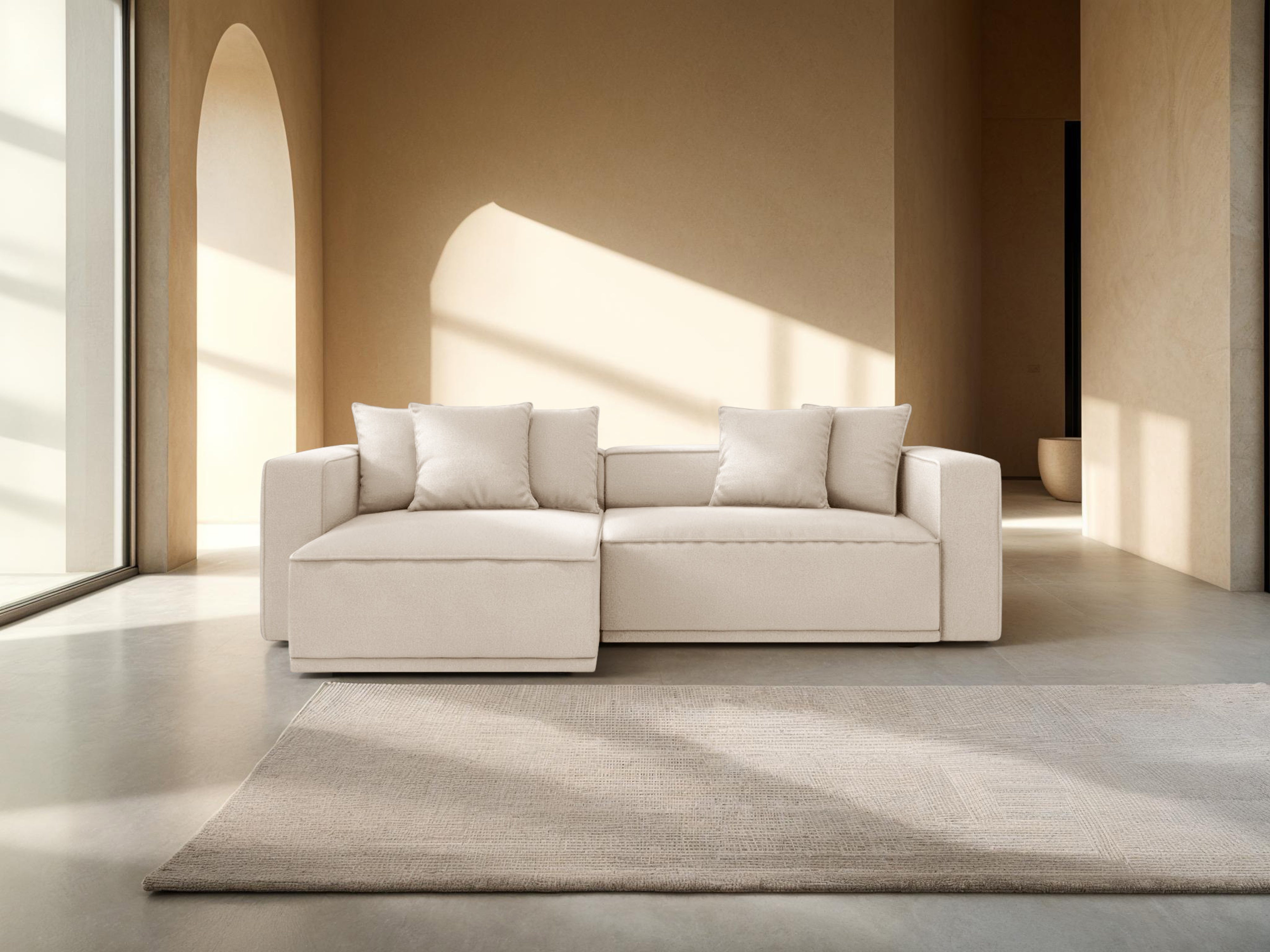 Links hoekkanaal met slaapfunctie RIBES lichtbeige chenille