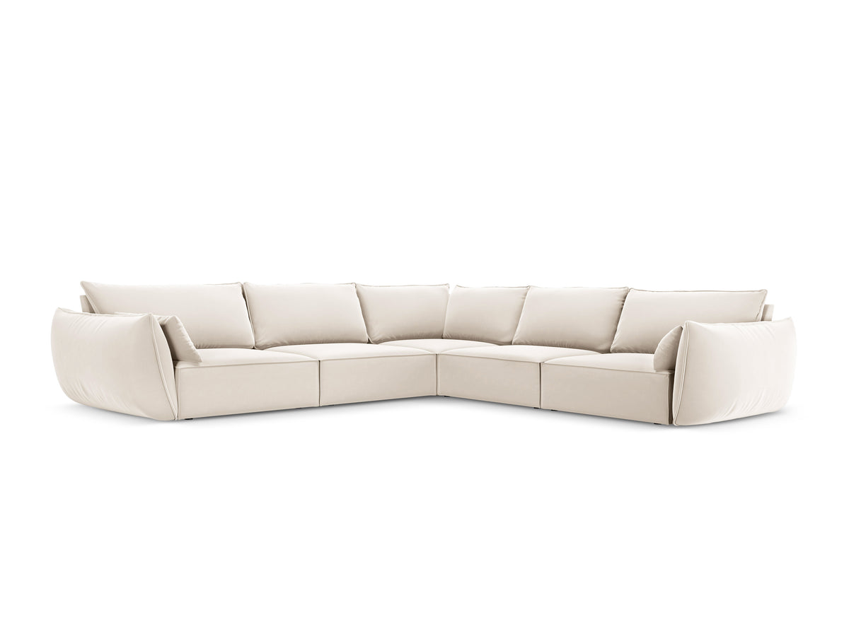 Symmetrische fluwelen hoekbank VANDA beige