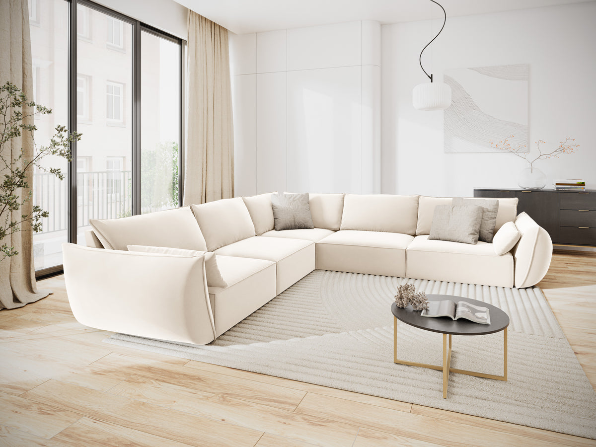 Symmetrische fluwelen hoekbank VANDA beige