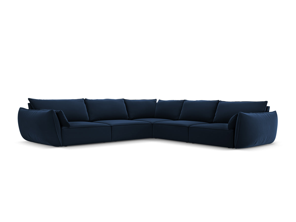 Symmetrische fluwelen hoekbank VANDA marineblauw