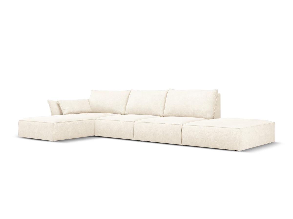 Hoekbank in chenille stof links open VANDA lichtbeige