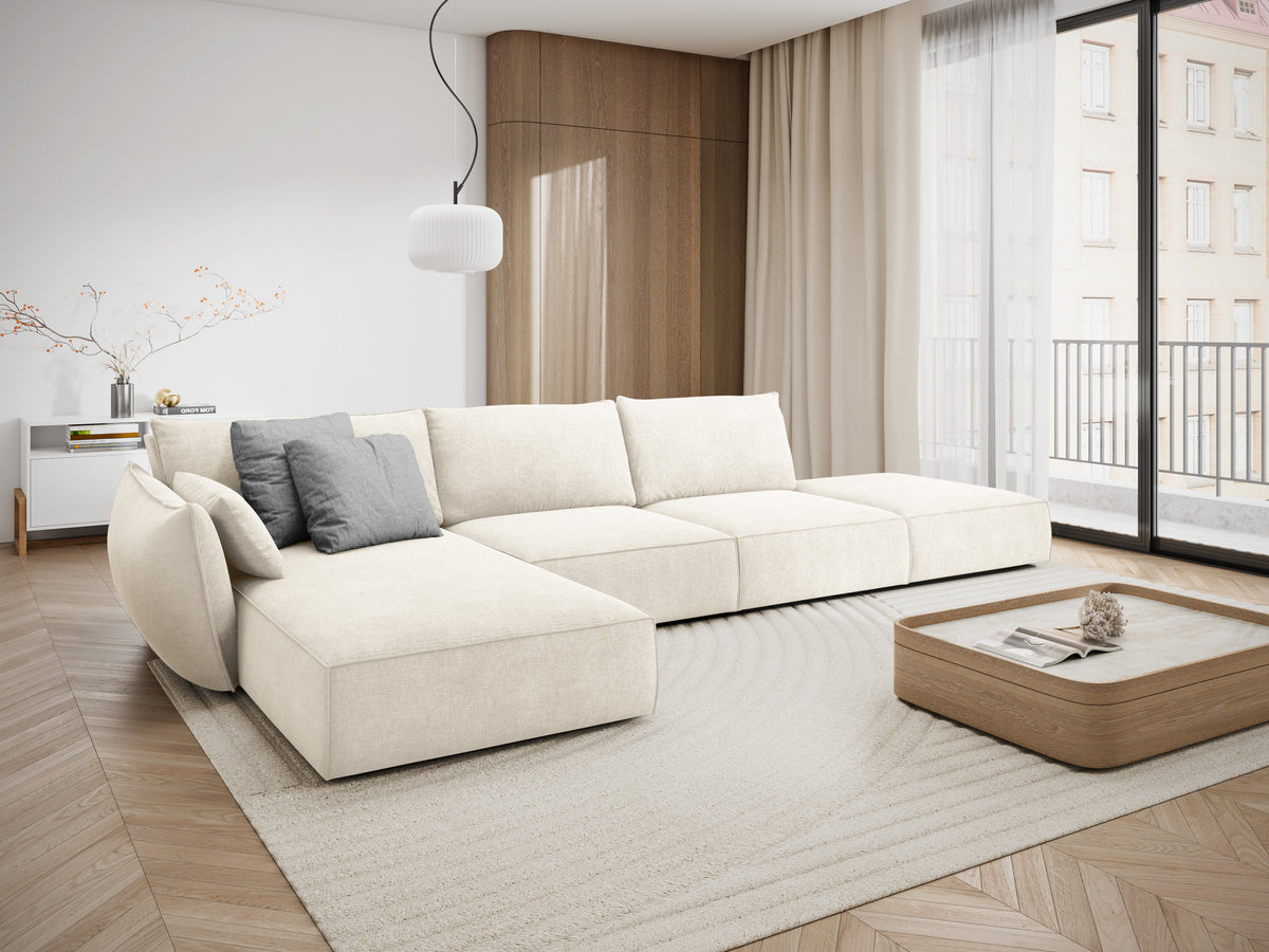 Hoekbank in chenille stof links open VANDA lichtbeige