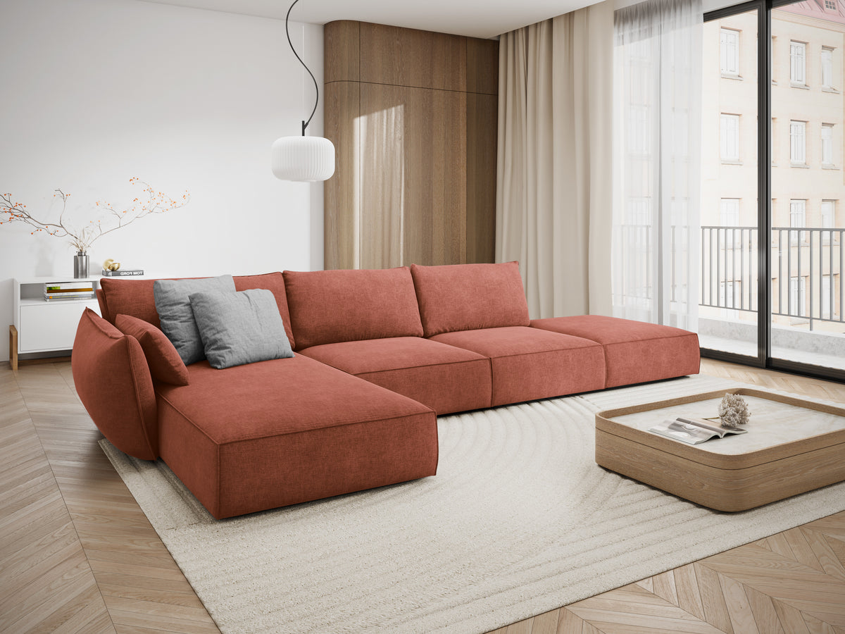 Hoekbank in chenille stof links open VANDA terracotta