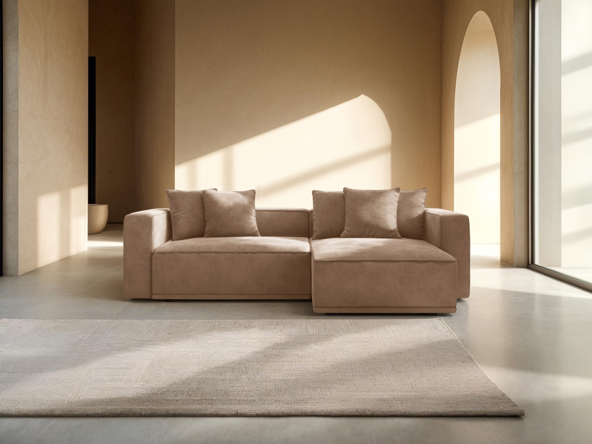 Samt-Ecksofa rechts mit Schlaffunktion RIBES dunkelbeige