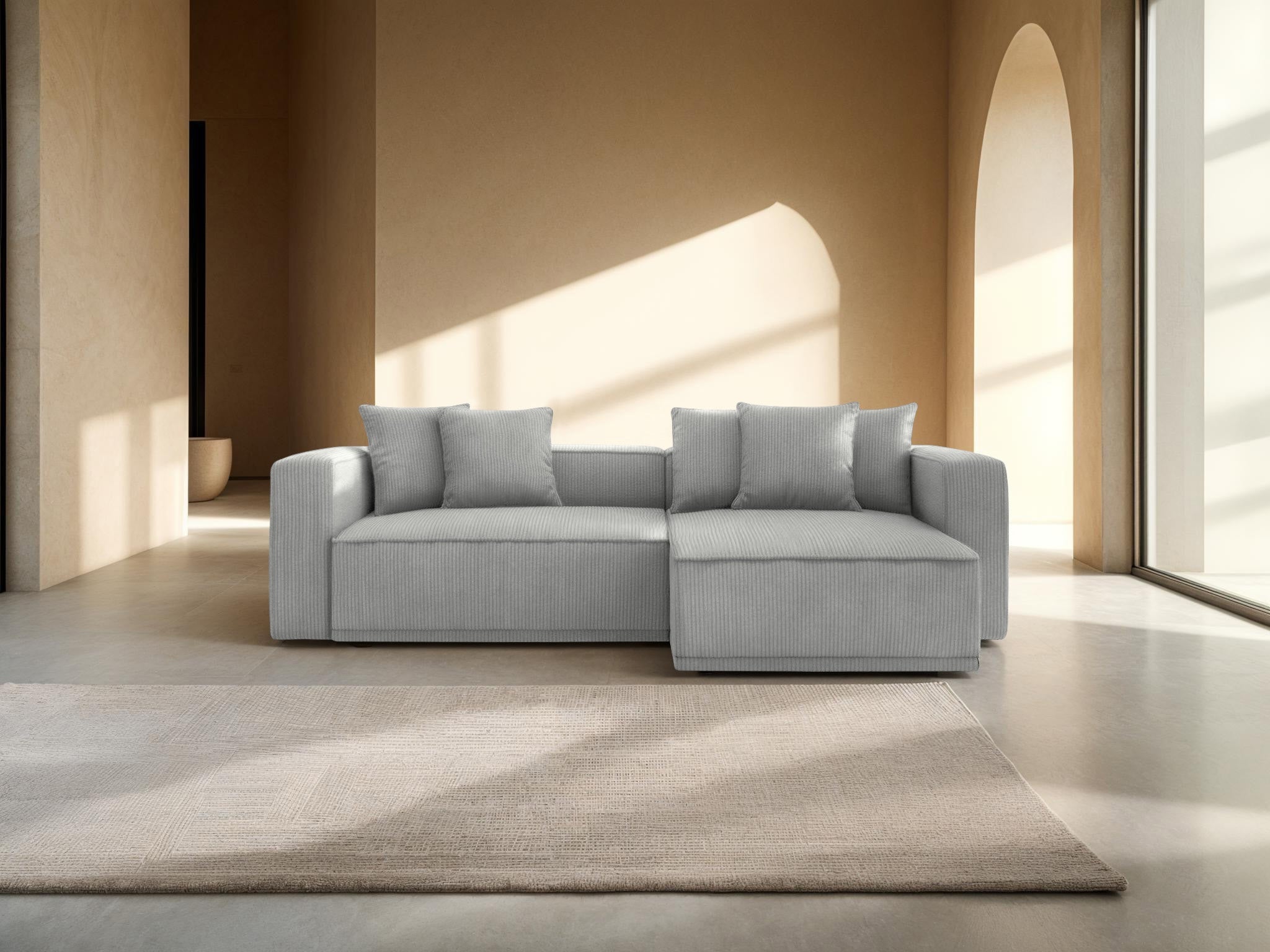 Rechtsseitige Schlafcouch RIBES grauer Cordstoff