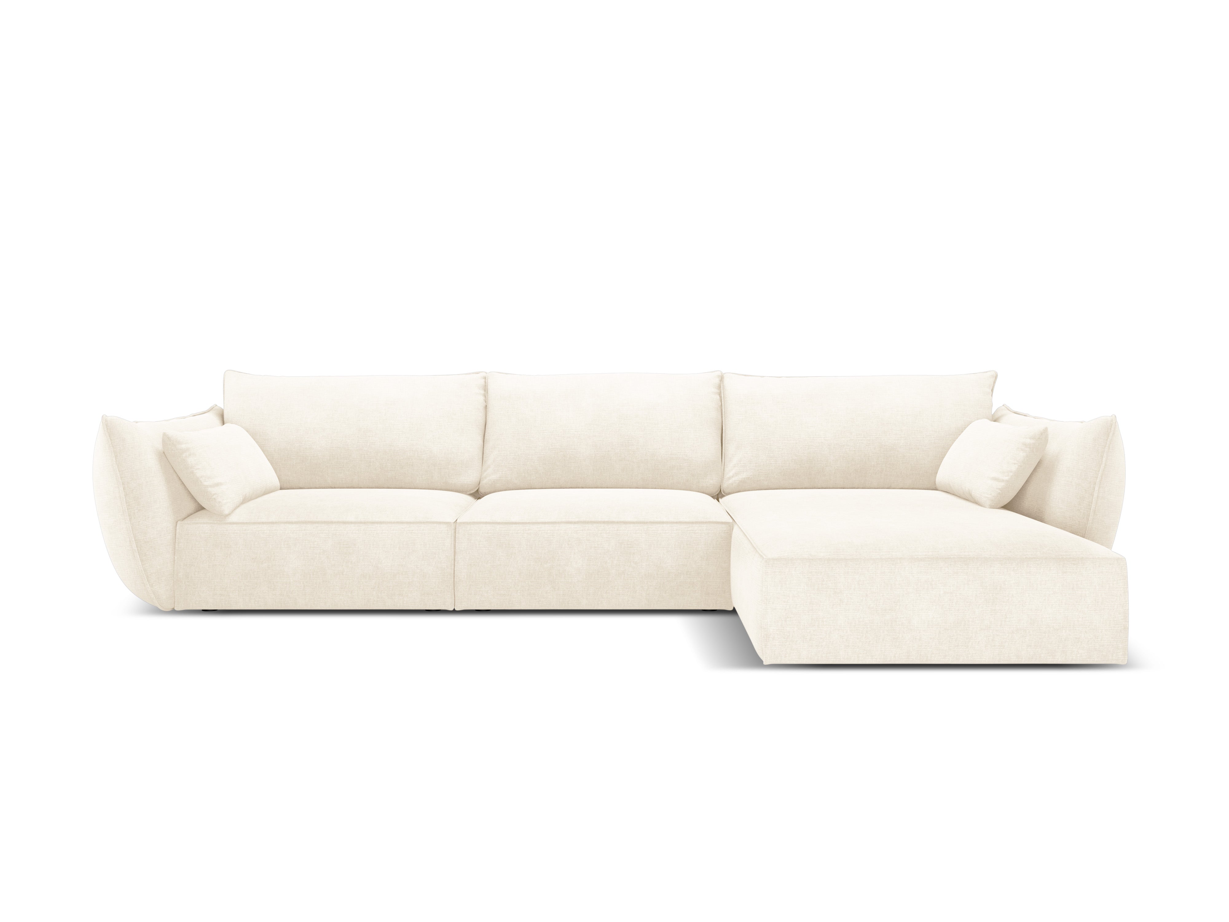 Rechthoekige bank in chenille stof, rechts, voor 4 personen, VANDA, lichtbeige
