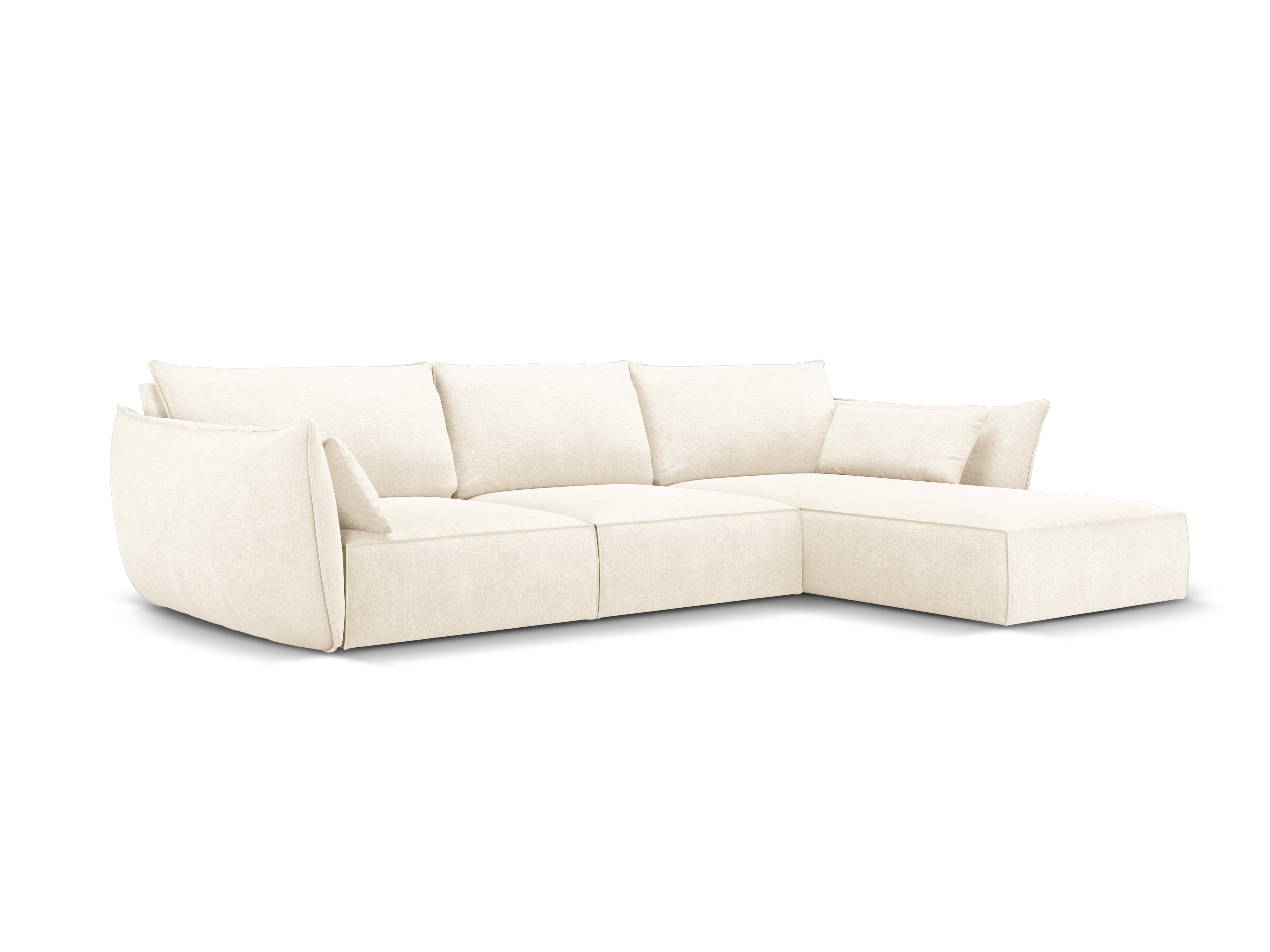 Rechthoekige bank in chenille stof, rechts, voor 4 personen, VANDA, lichtbeige