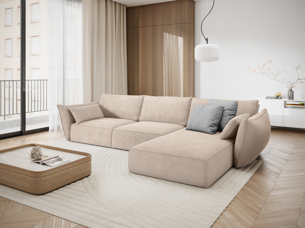 Beige 4-persoons rechtse chenille stoffen hoekbank VANDA