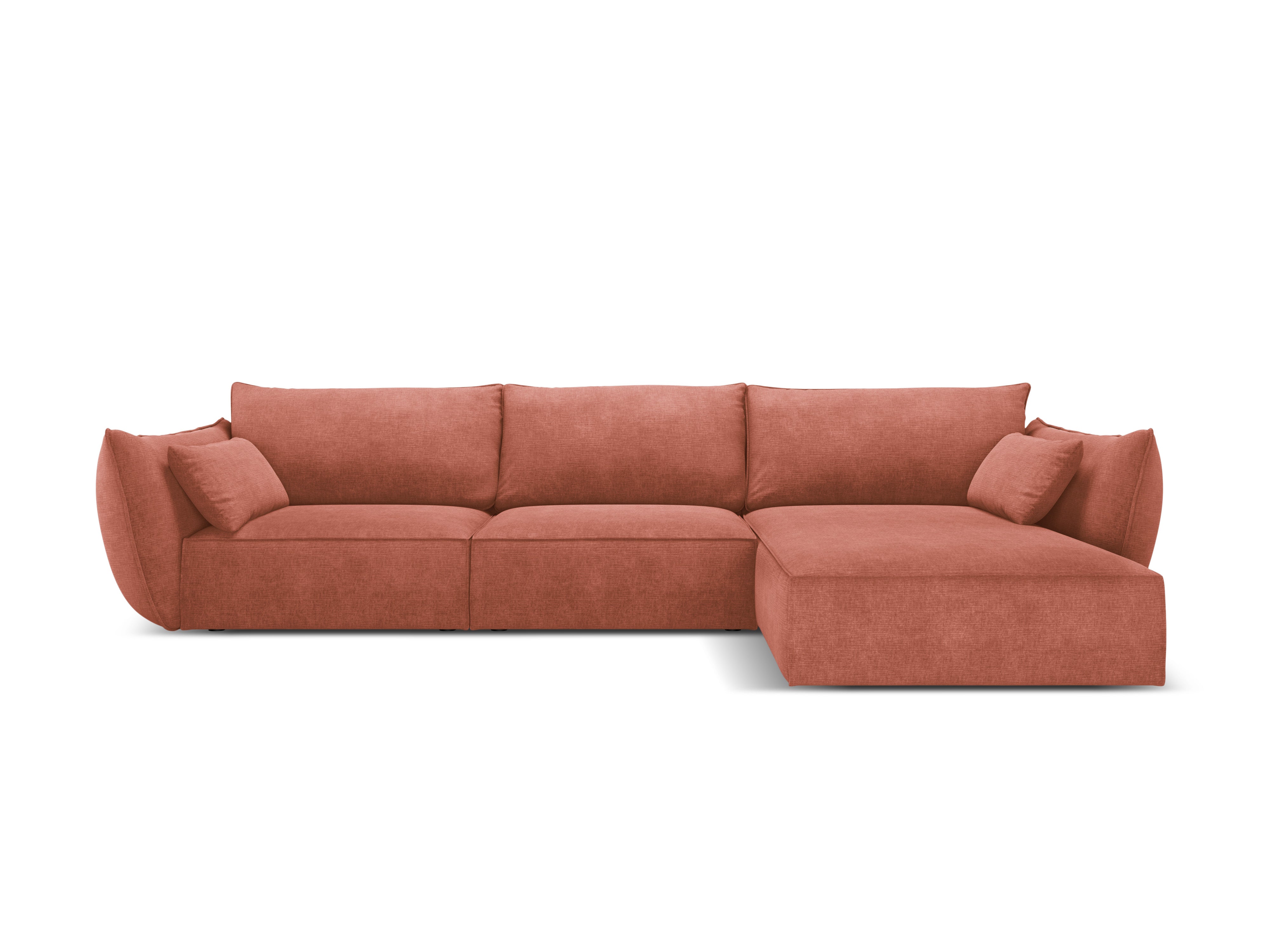 Rechthoekige bank in chenille stof, rechtsdraaiend, voor 4 personen, VANDA terracotta