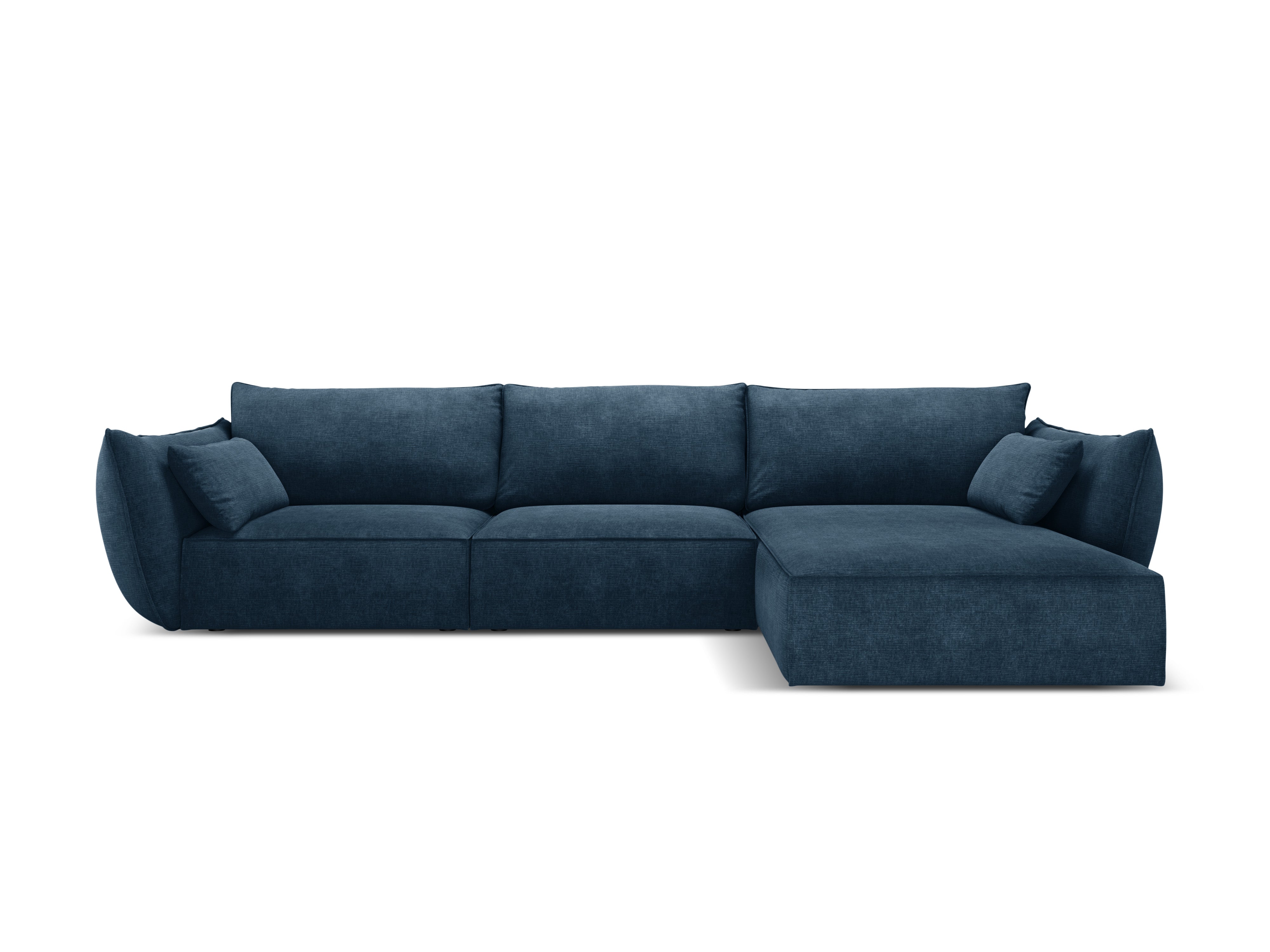 Rechthoekige bank in chenille stof, rechtsdraaiend, voor 4 personen, VANDA, koninklijk blauw