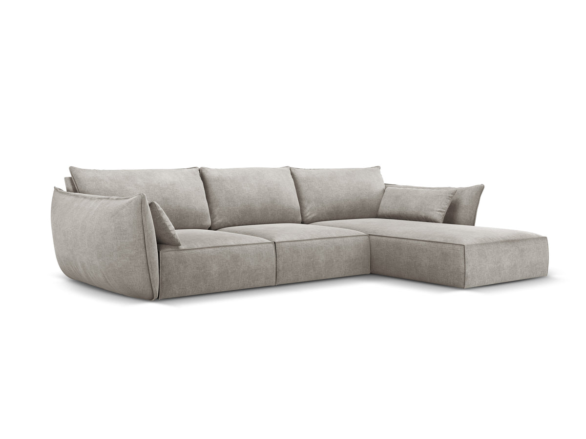 Rechthoekige bank in chenille stof, rechts, voor 4 personen, VANDA, lichtgrijs