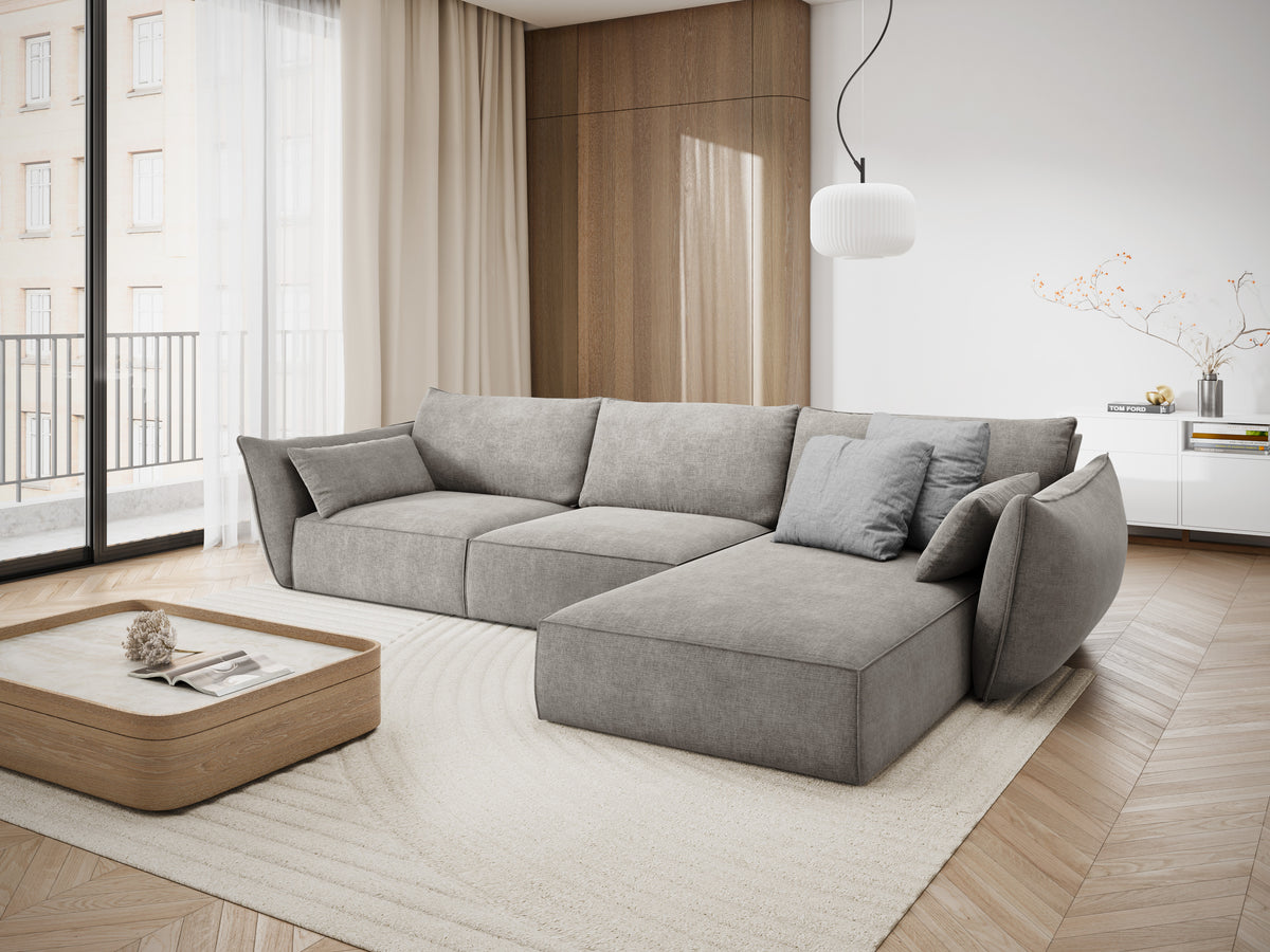 Rechthoekige bank in chenille stof, rechts, voor 4 personen, VANDA, lichtgrijs