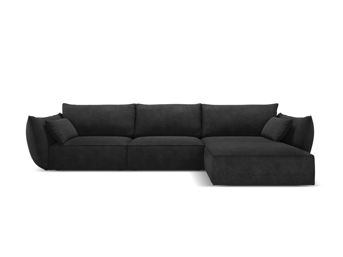 Rechthoekige bank in chenille stof, rechts, voor 4 personen, VANDA, zwart