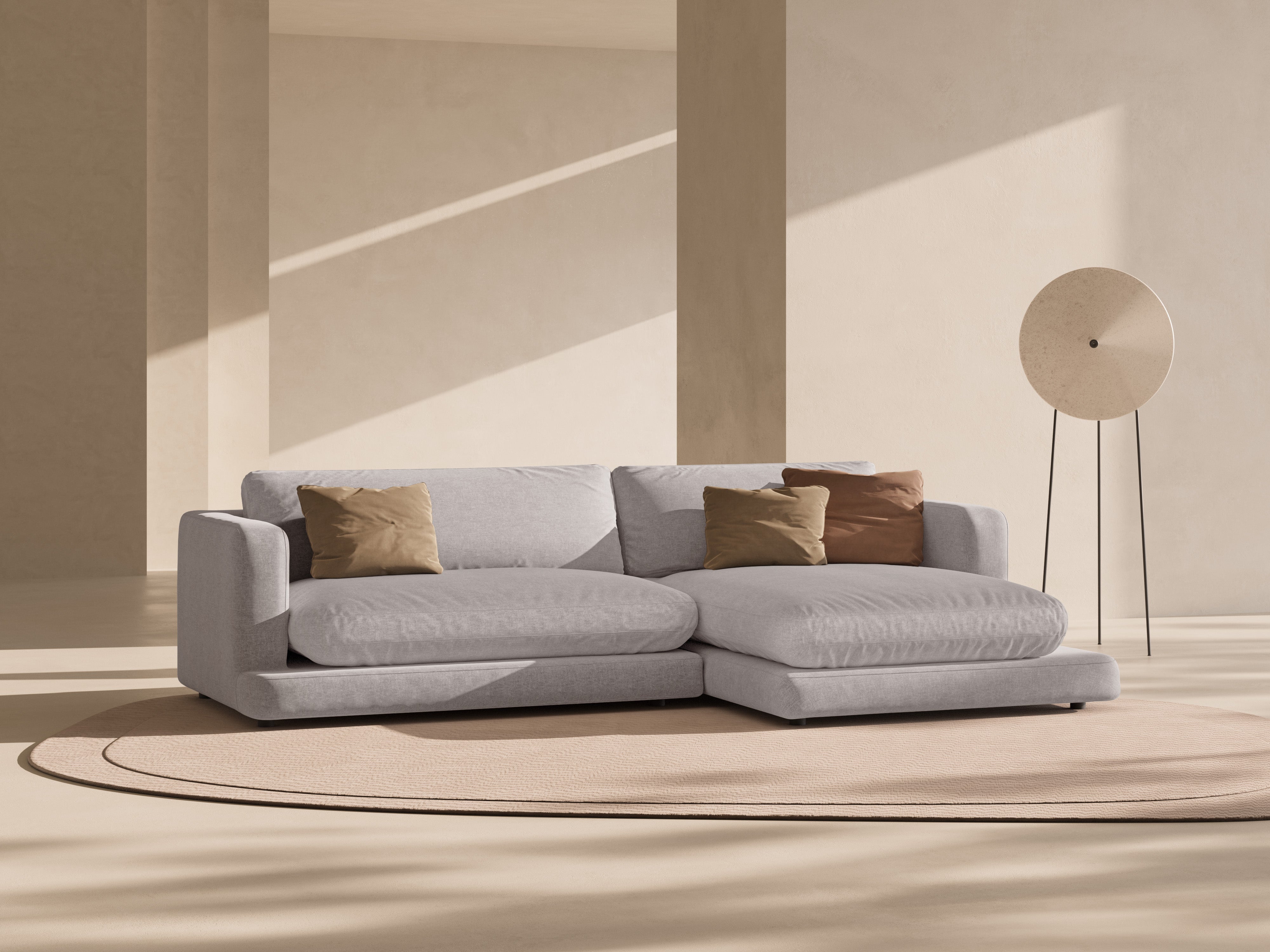 Rechthoekige hoekbank DAPHNE warm grijs chenille