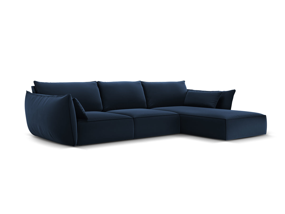Fluwelen hoekbank rechts 4-persoons VANDA marineblauw