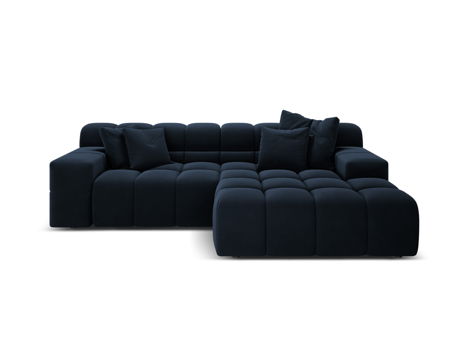 Velvet corner sofa for two, right-facing, AGAVE, navy blue