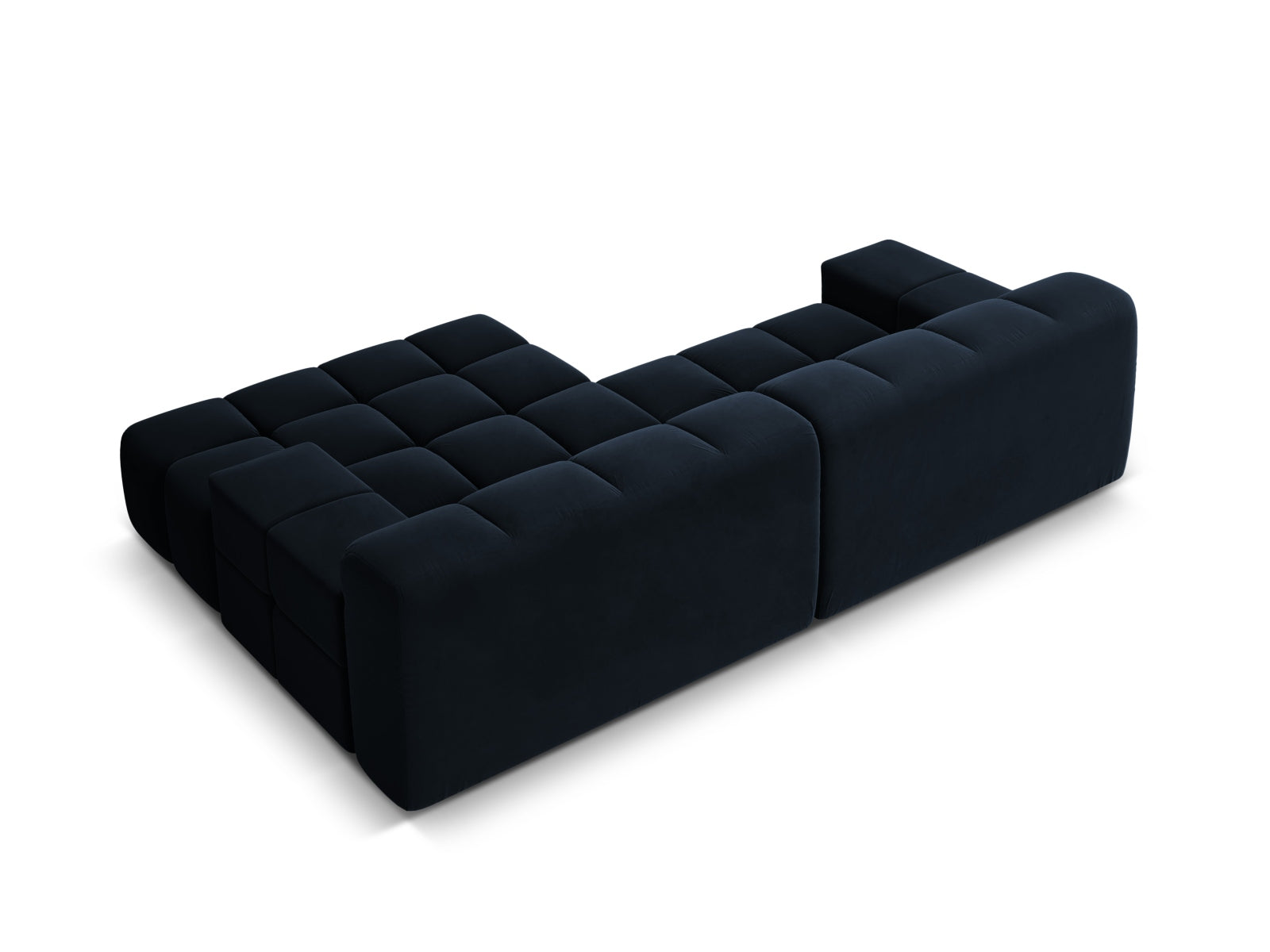 Velvet corner sofa for two, right-facing, AGAVE, navy blue