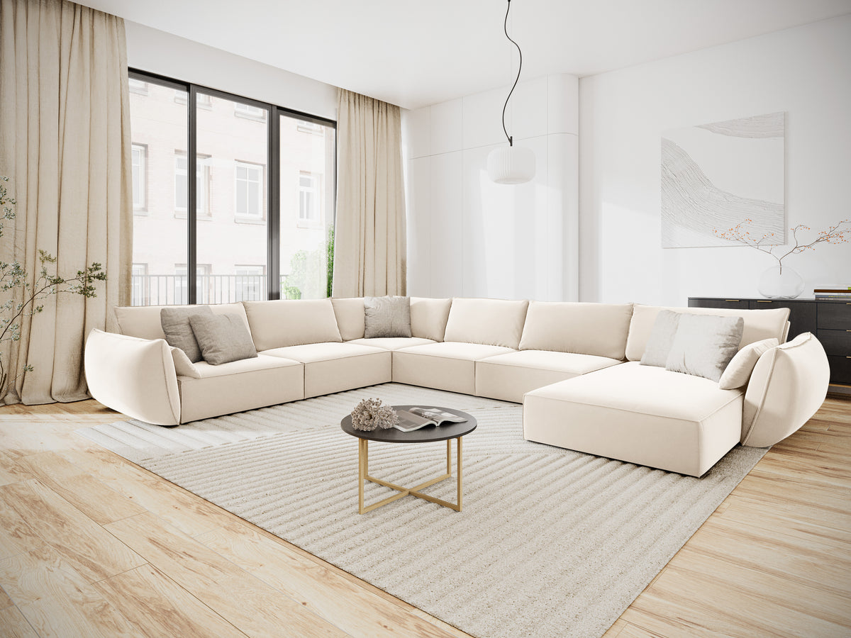 Panoramische fluwelen hoekbank links VANDA beige