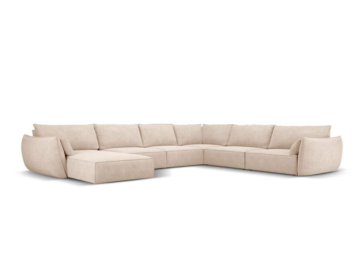 Beige rechtse panoramische hoekbank in chenille stof VANDA