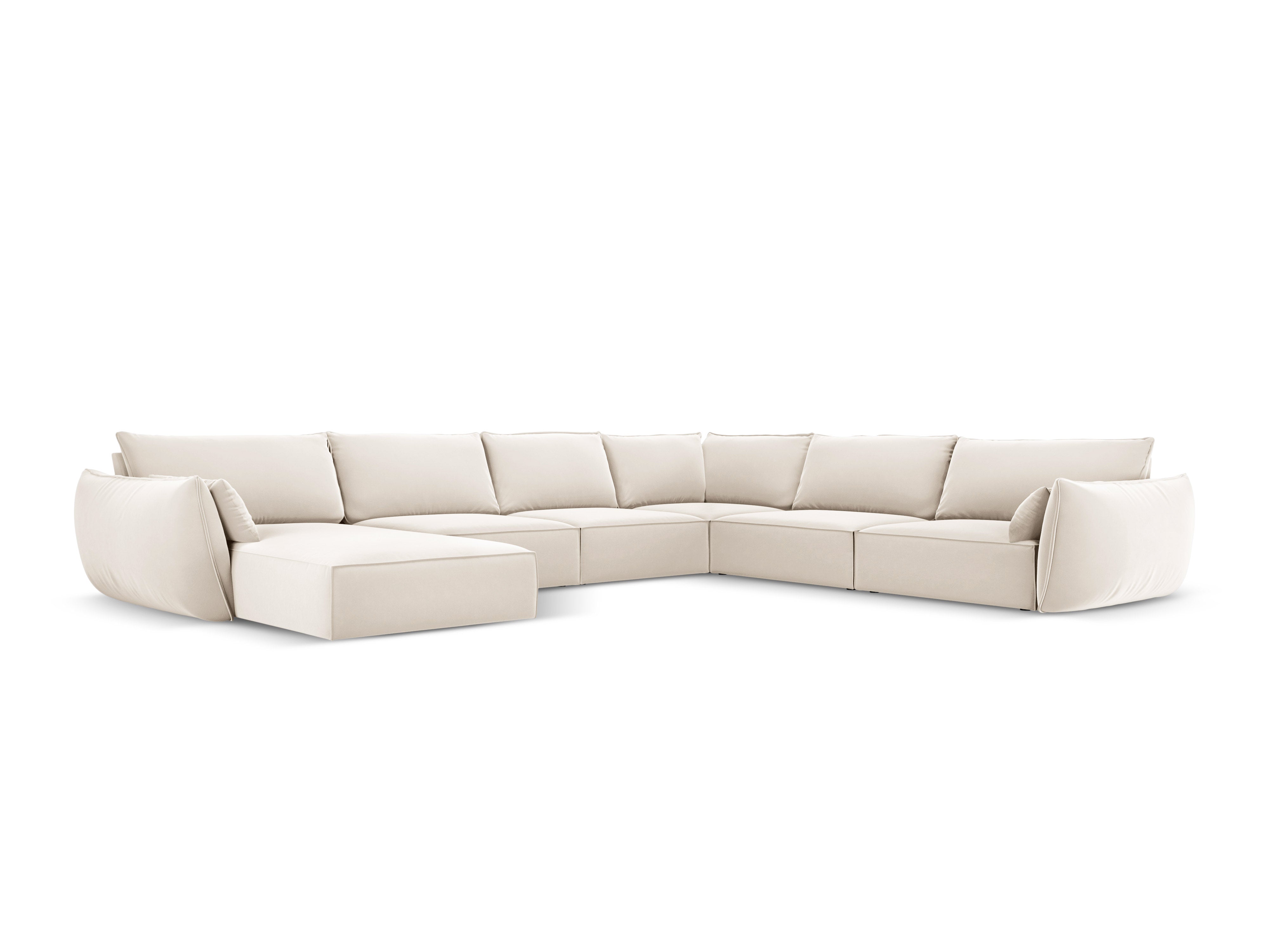 Beige rechtse panoramische fluwelen hoekbank VANDA