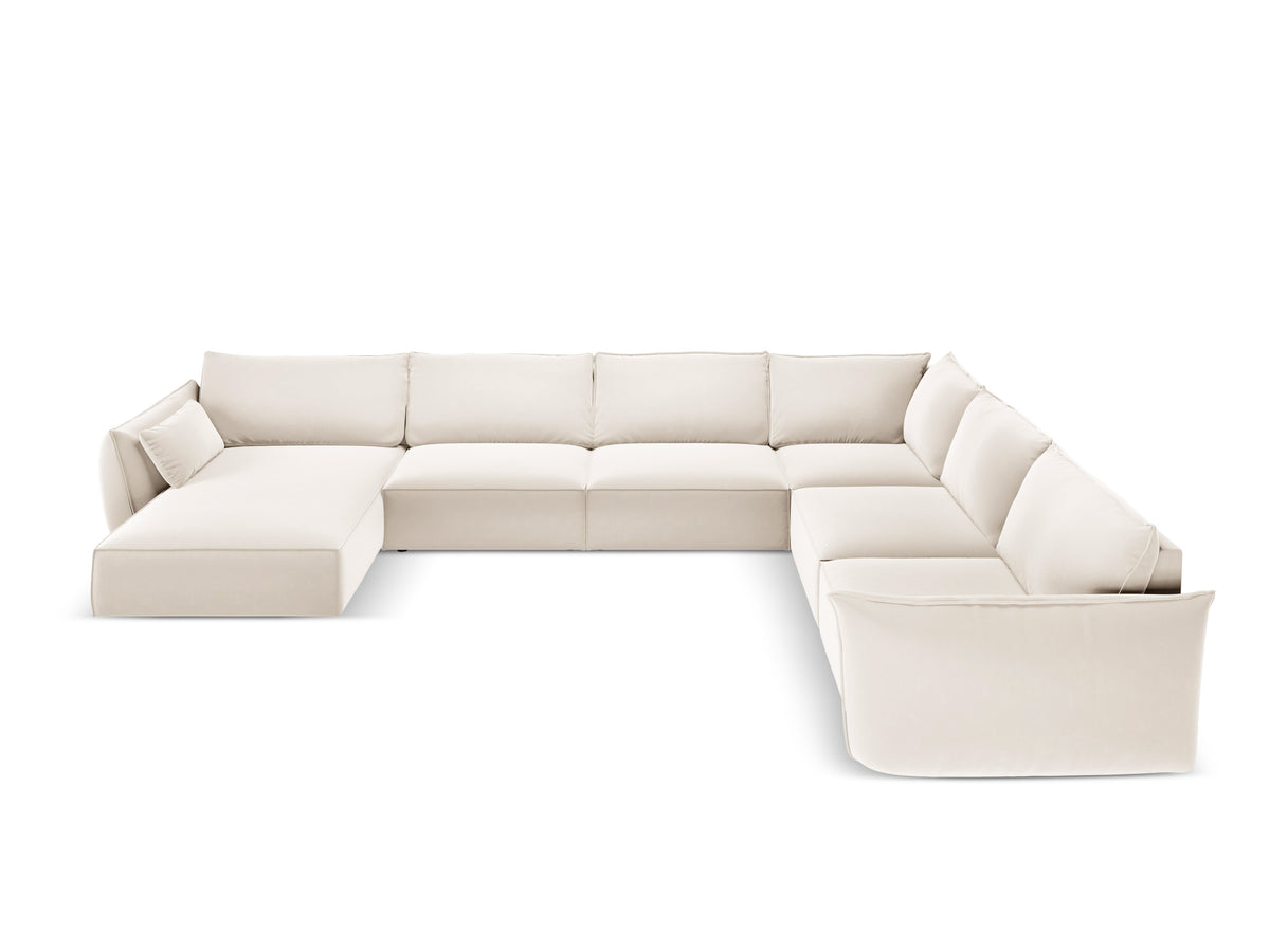 Beige rechtse panoramische fluwelen hoekbank VANDA