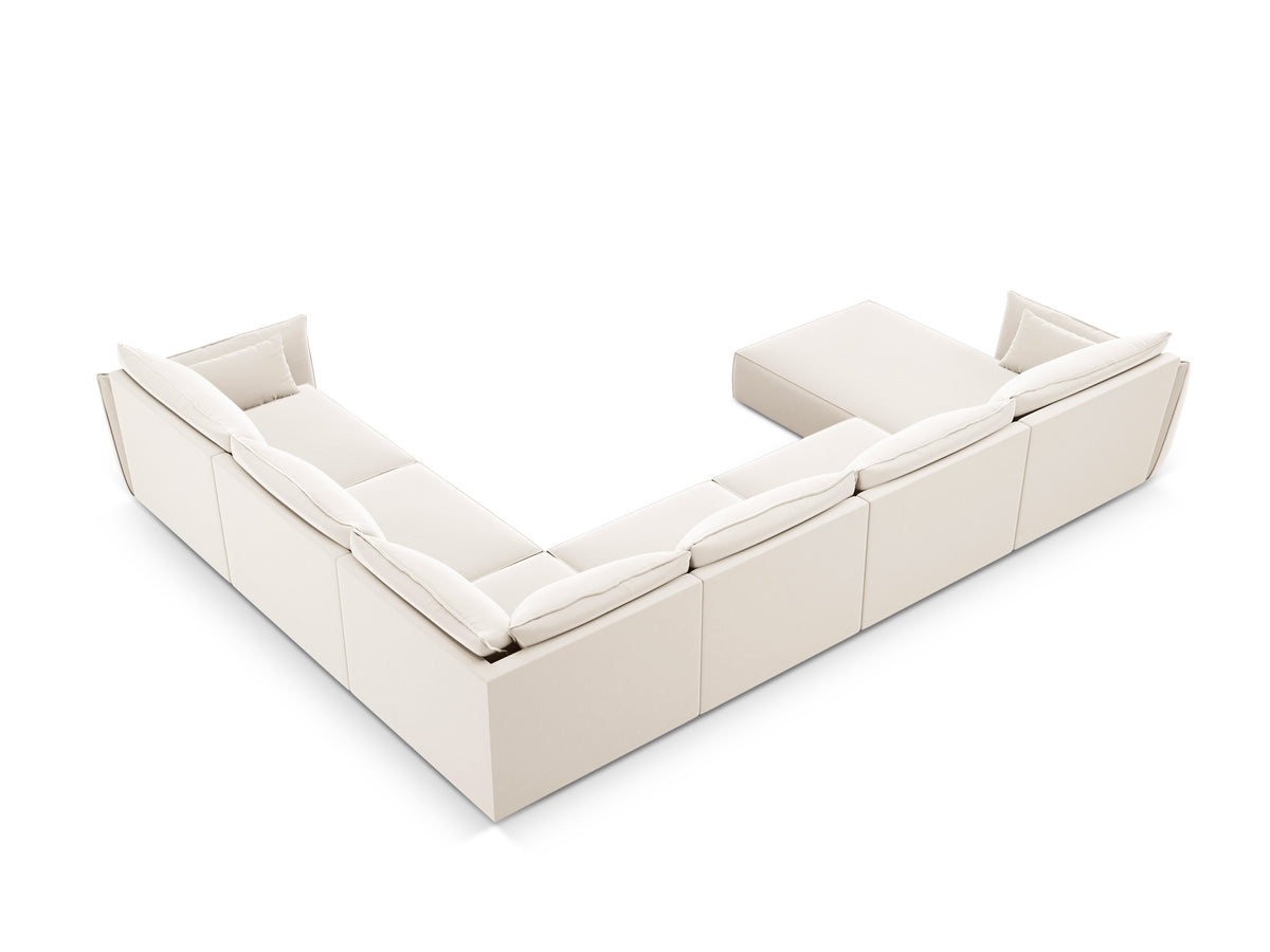 Beige rechtse panoramische fluwelen hoekbank VANDA