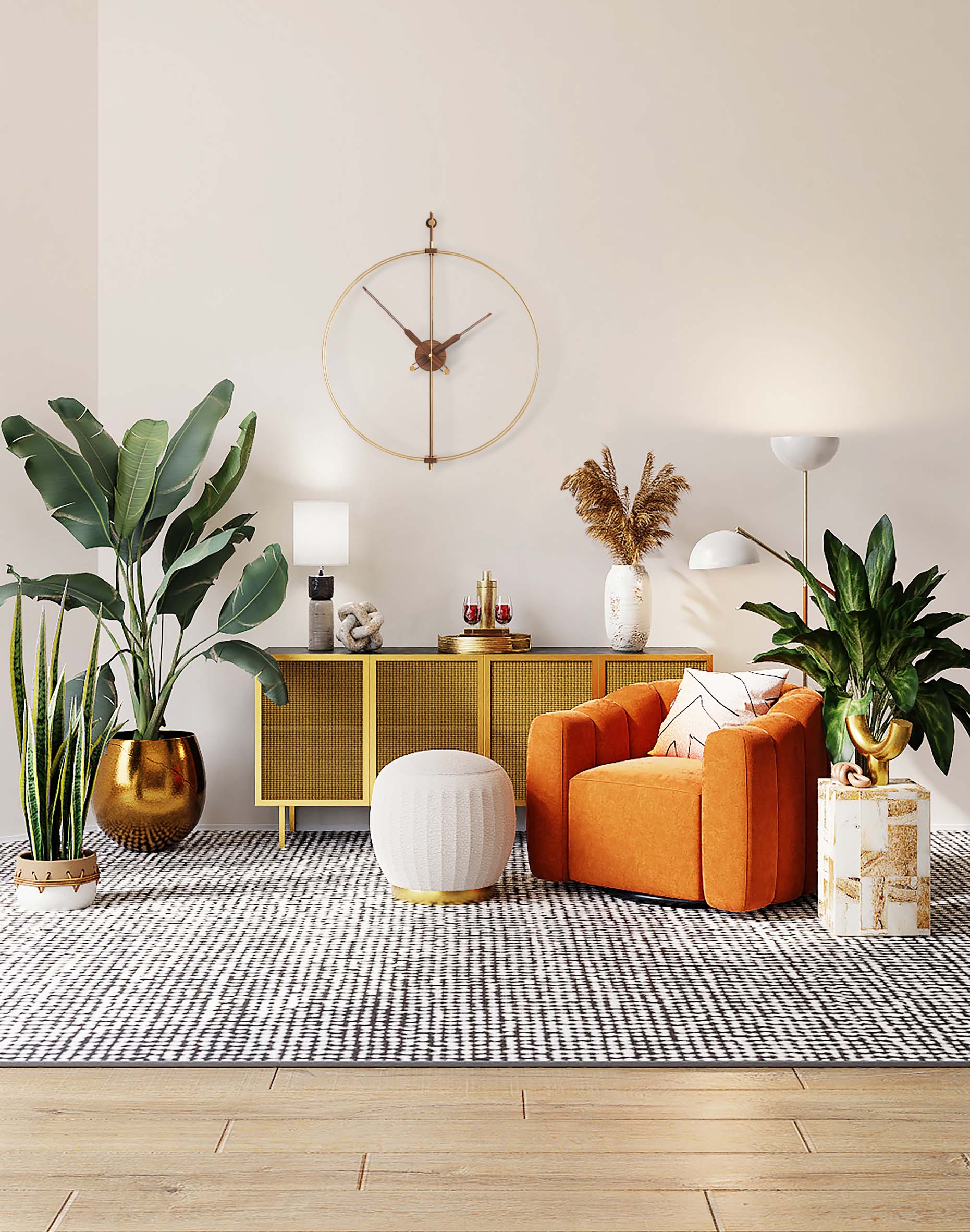 Wandklok MINI BARCELONA PREMIUM notenhout met messing afwerking