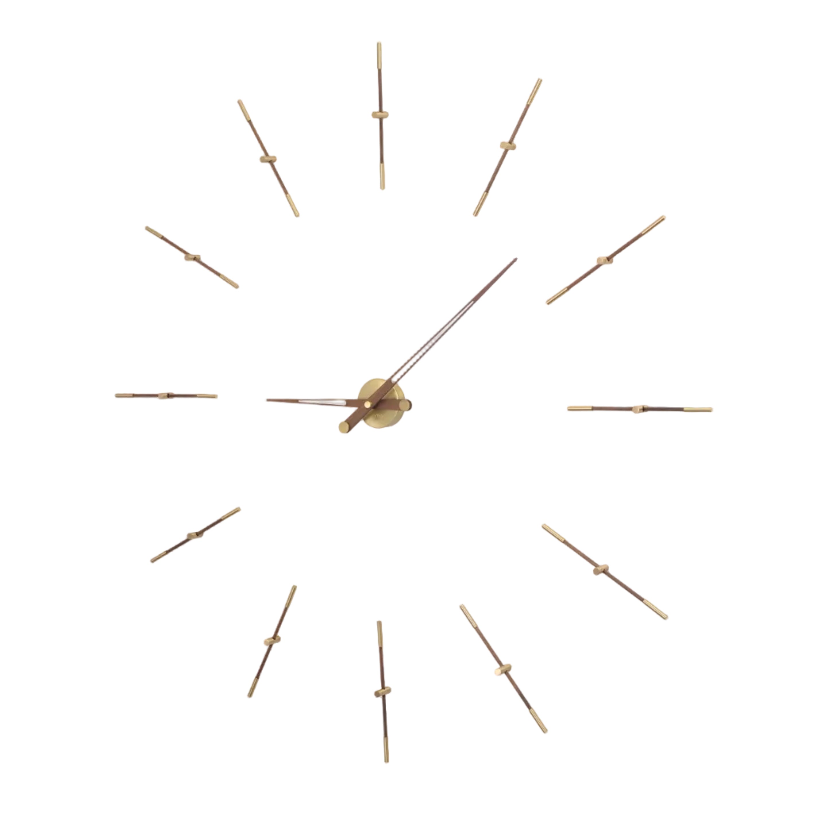MERLIN wall clock walnut wood with brass finish