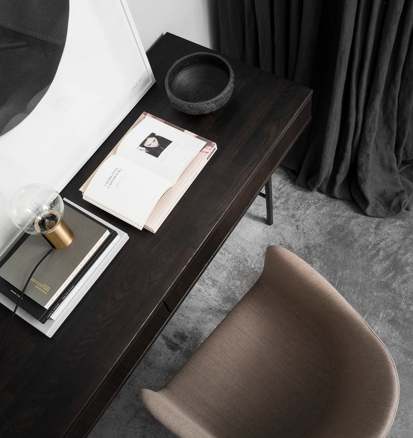 HARBOUR Armchair beige boucle with dark oak base