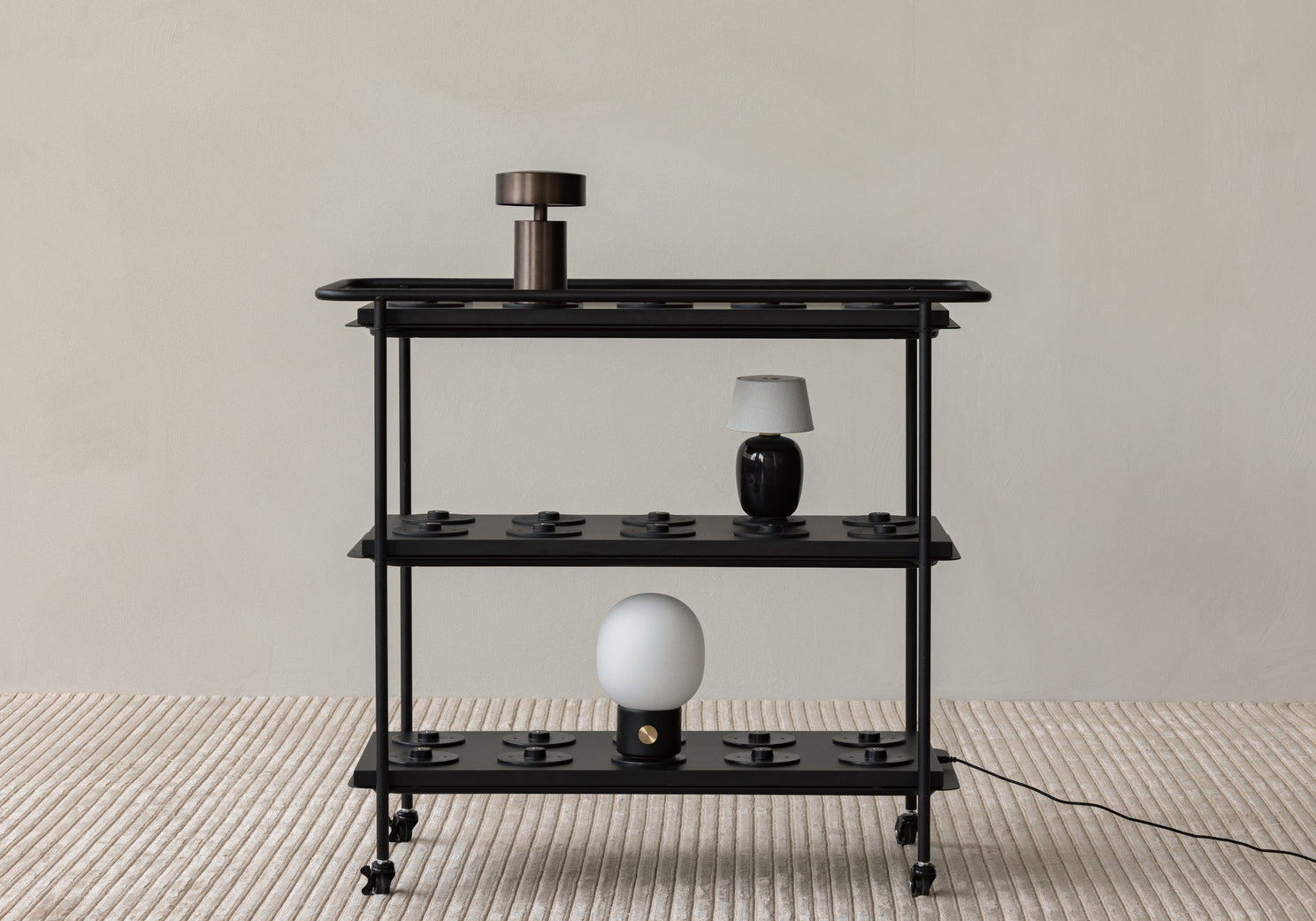 Portable lamp TORSO black ceramic with white shade