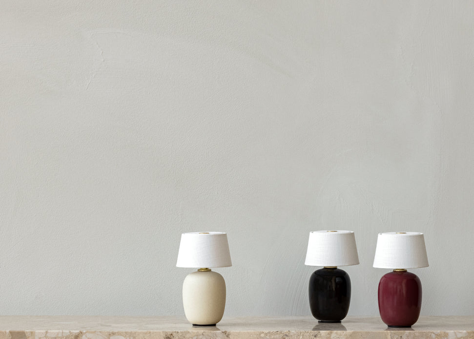 Portable lamp TORSO sand ceramic with white shade