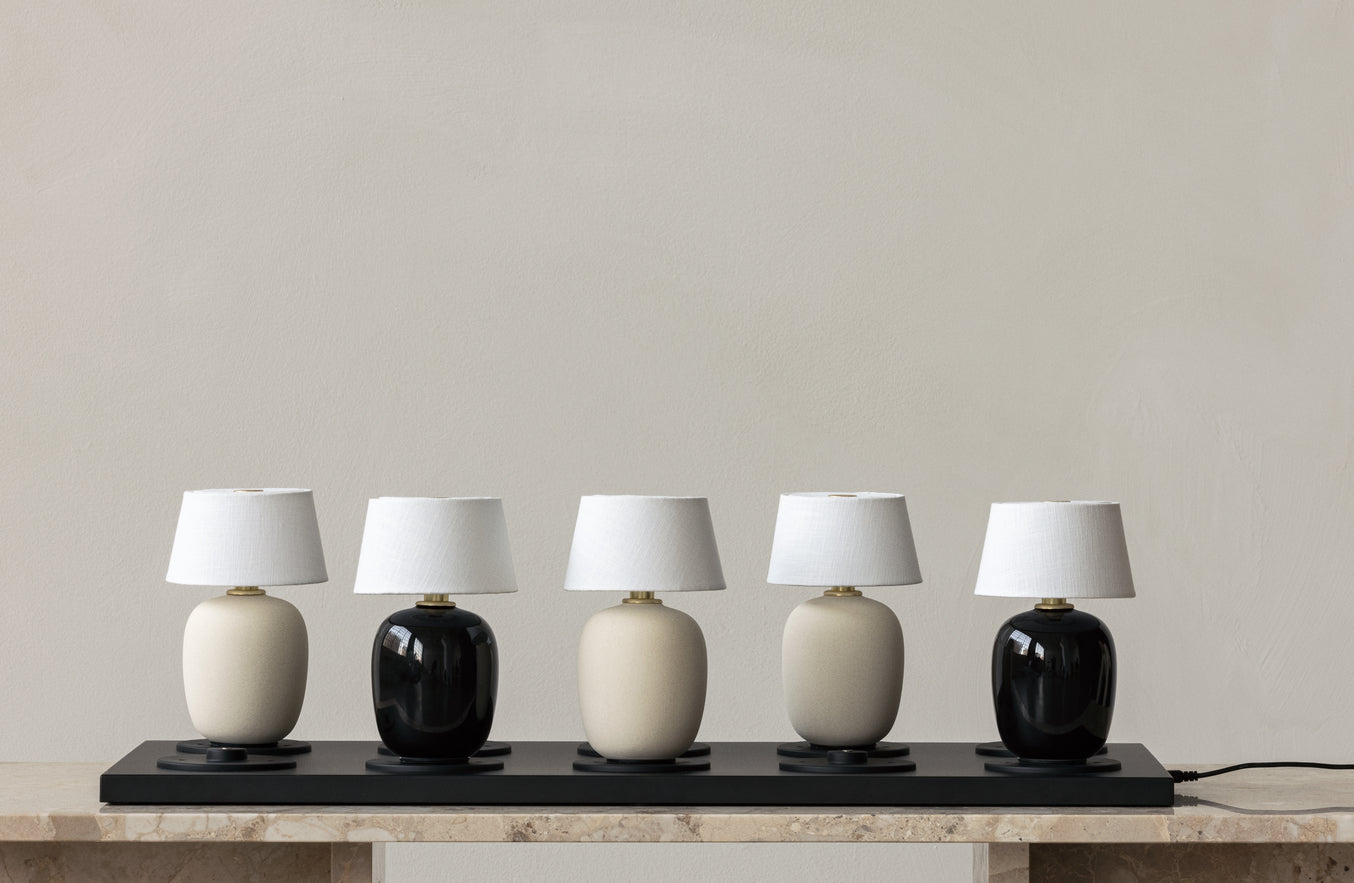 Portable lamp TORSO sand ceramic with white shade