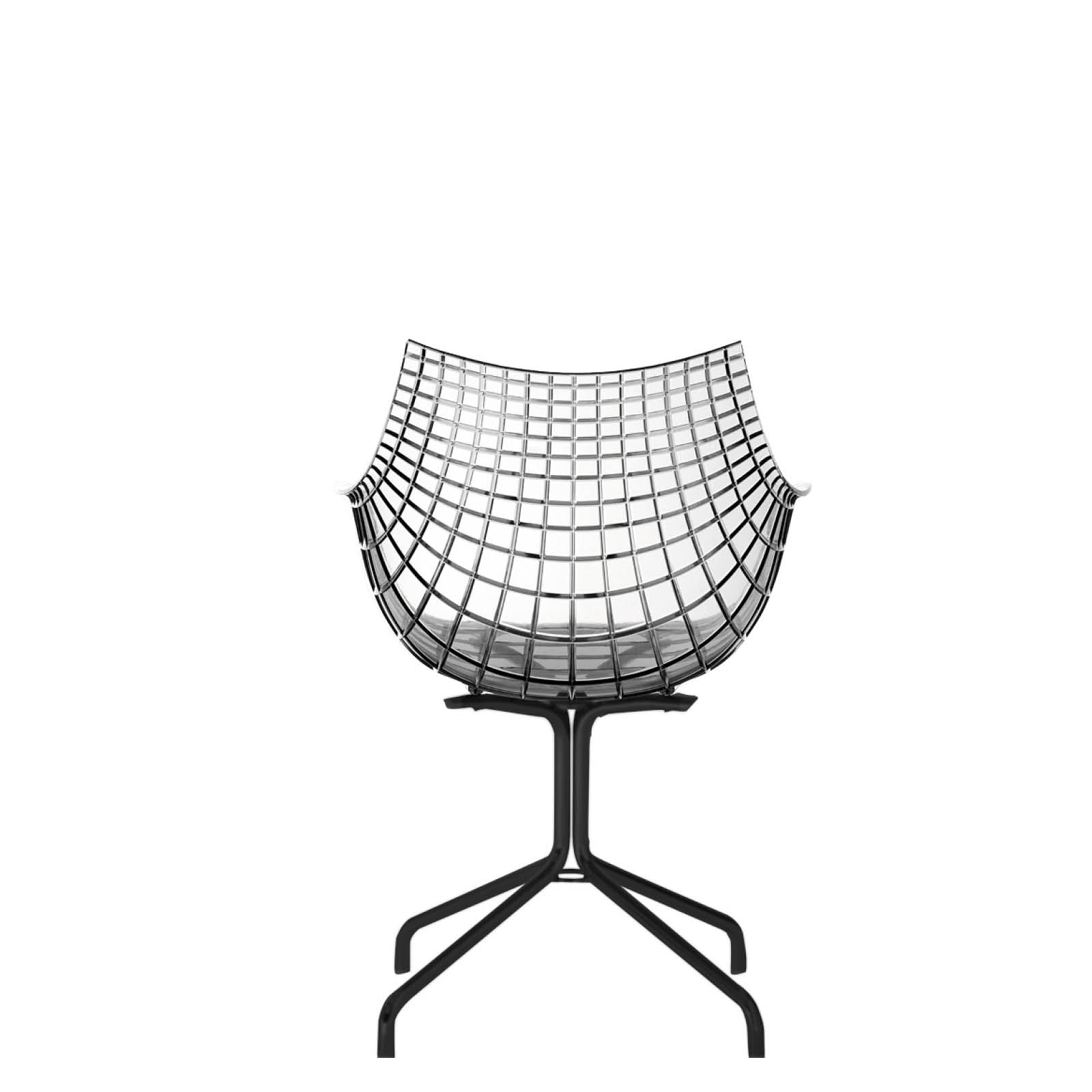 A transparent meridiana chair with a black base