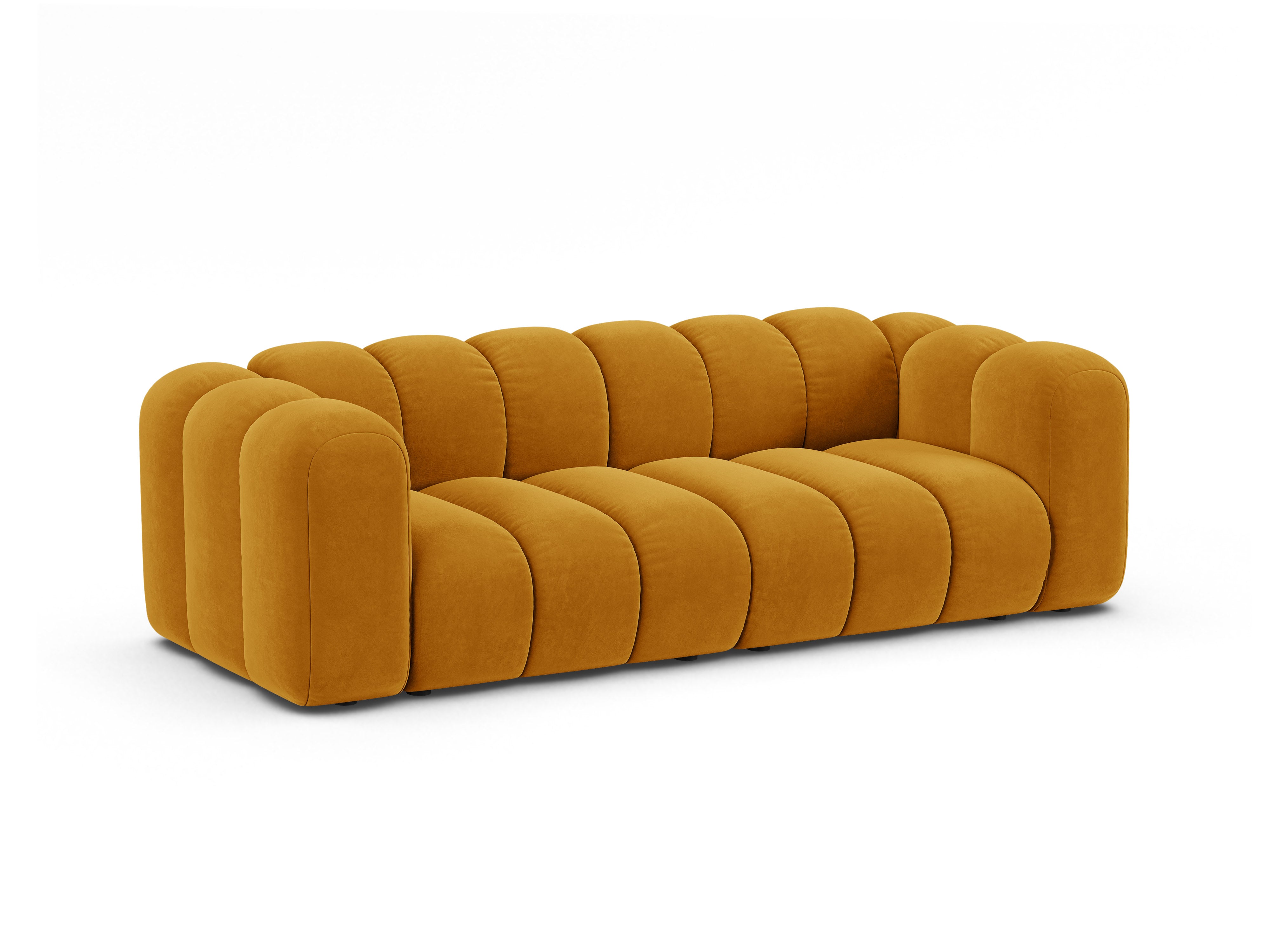 Sofa aksamitna 3-osobowa LUPINE musztardowy – Micadoni
