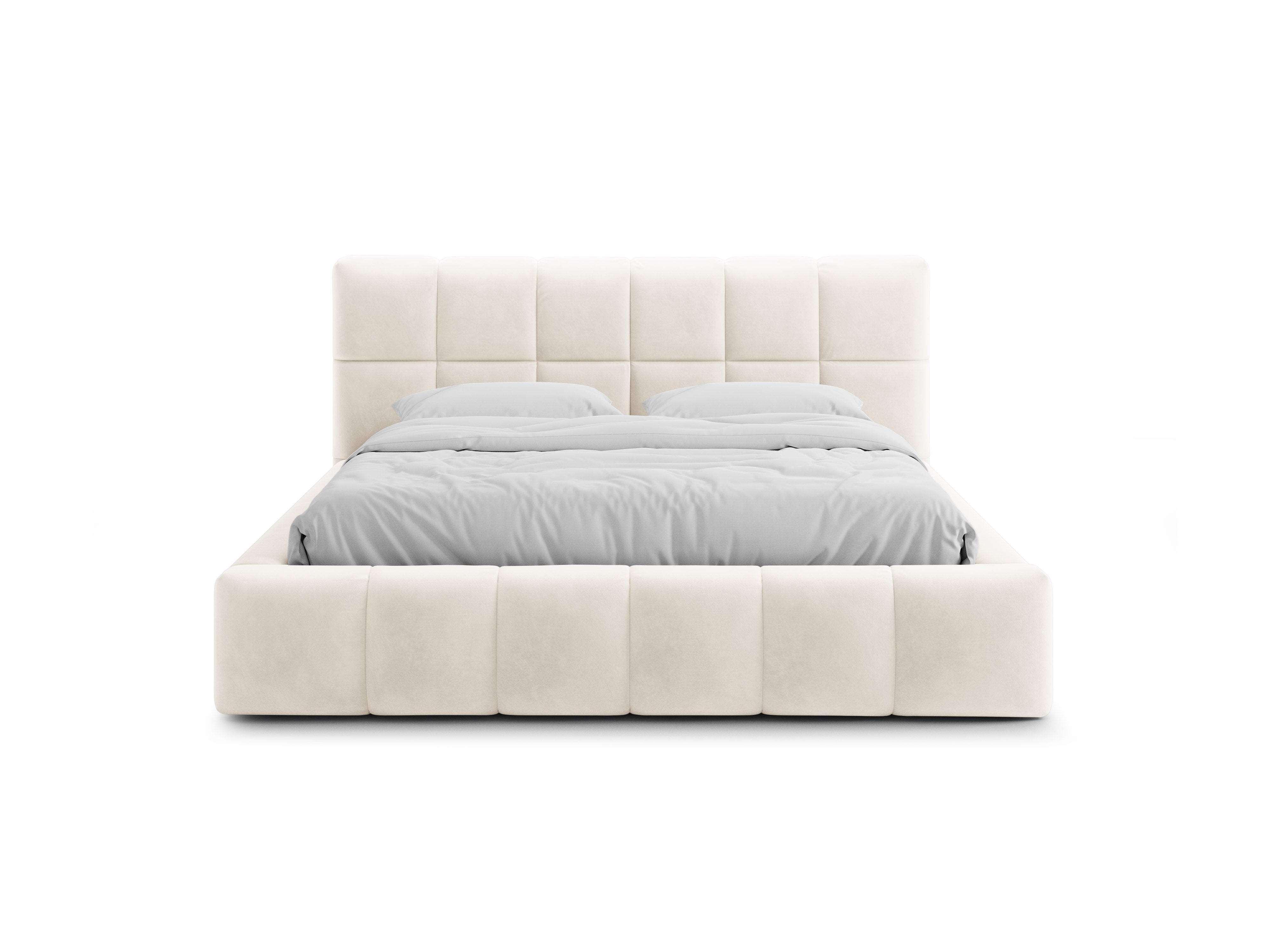 Velours bed met opbergruimte voor beddengoed BELLIS lichtbeige