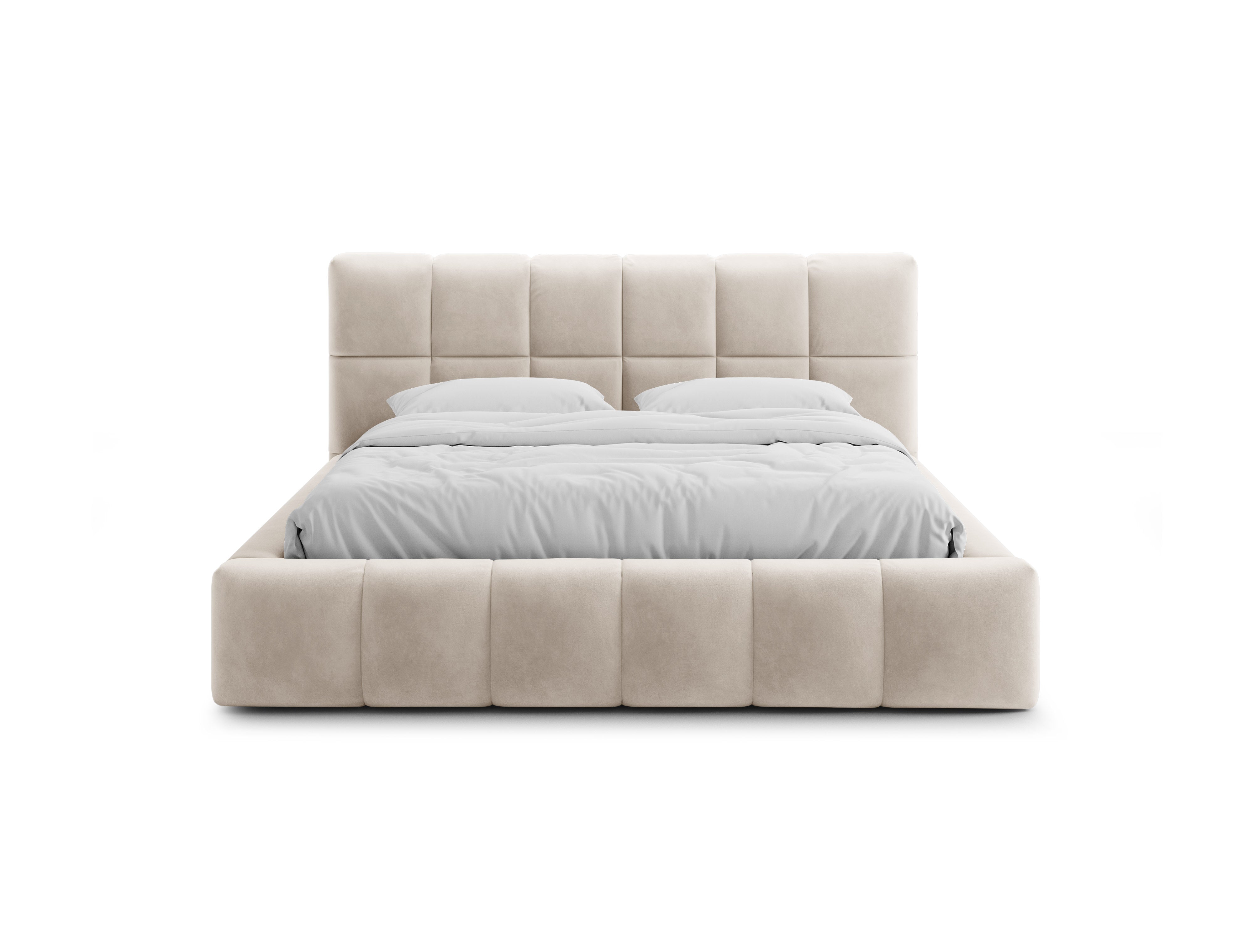 Velours bed met opbergruimte voor beddengoed BELLIS beige