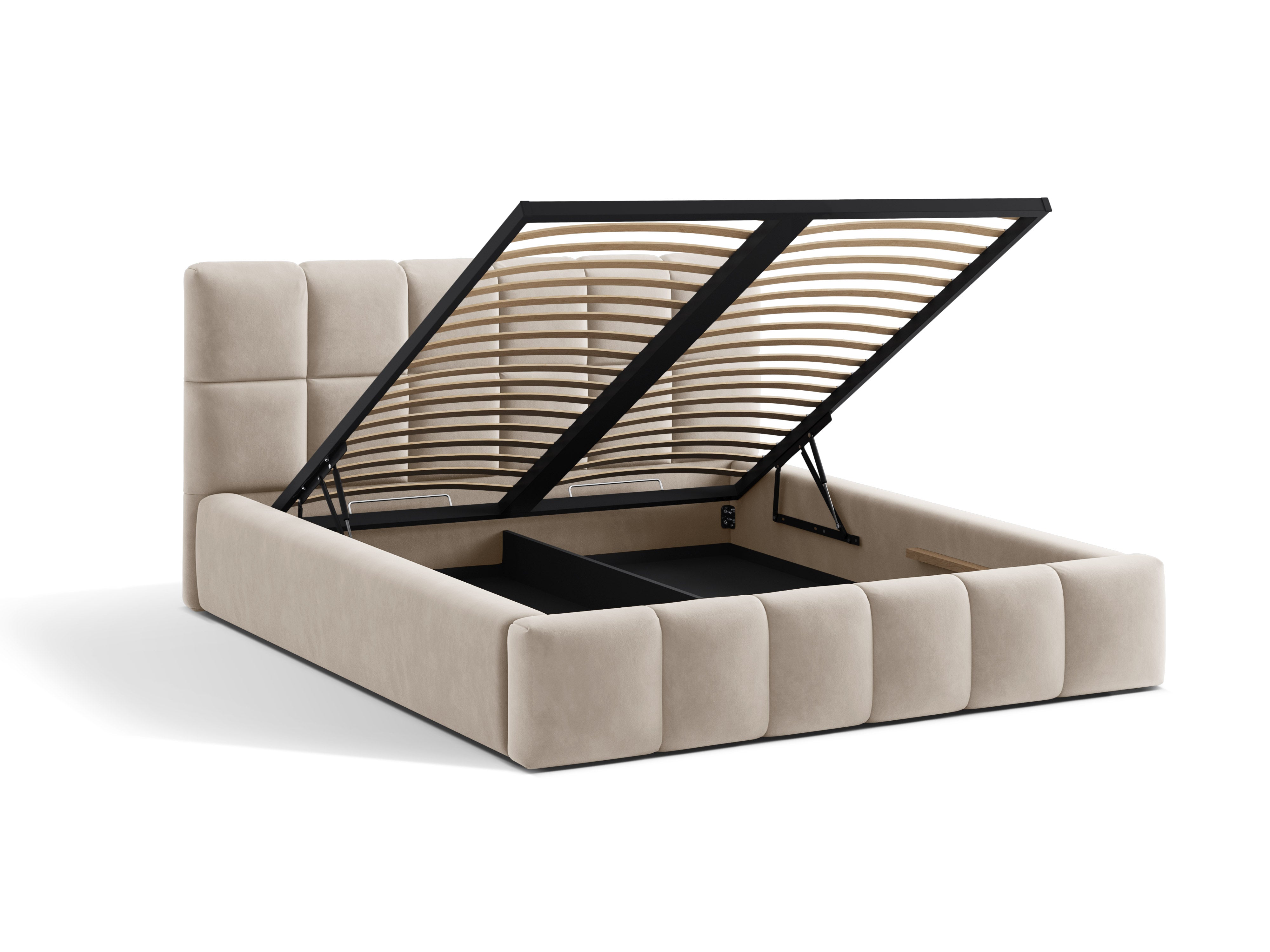 Velours bed met opbergruimte voor beddengoed BELLIS beige