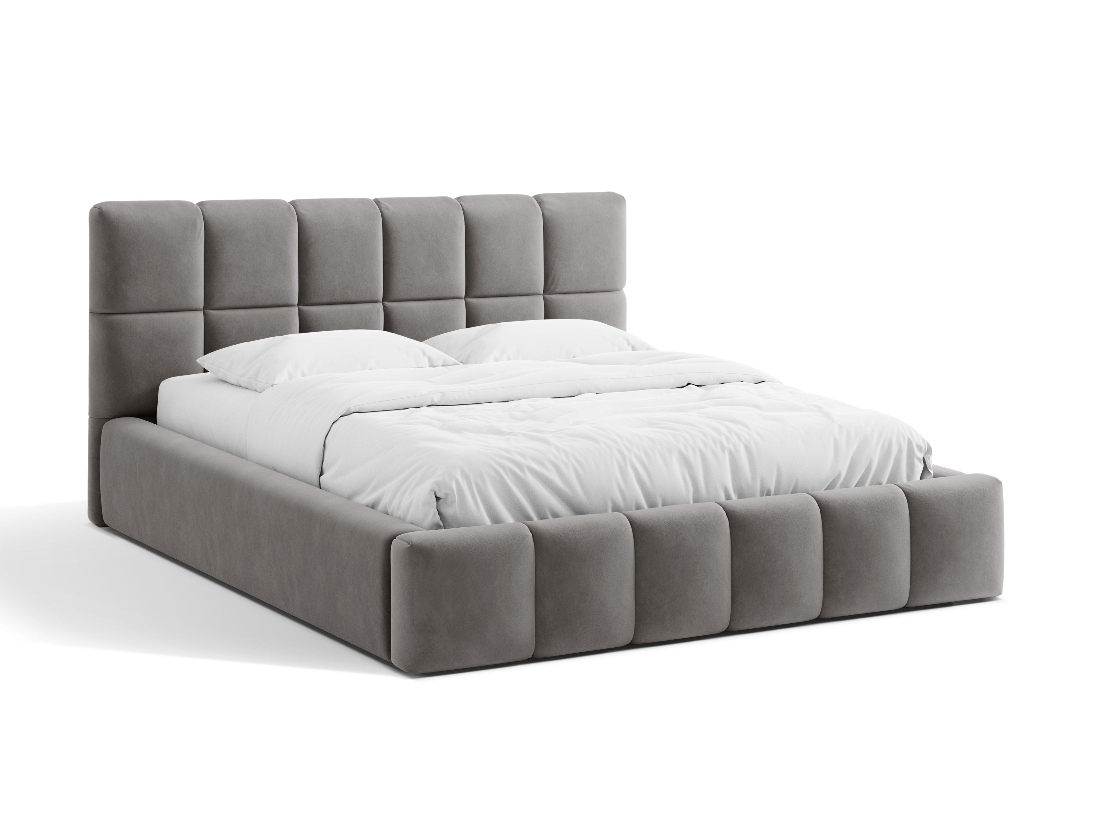 Velvet bed with storage for bedding BELLIS light gray