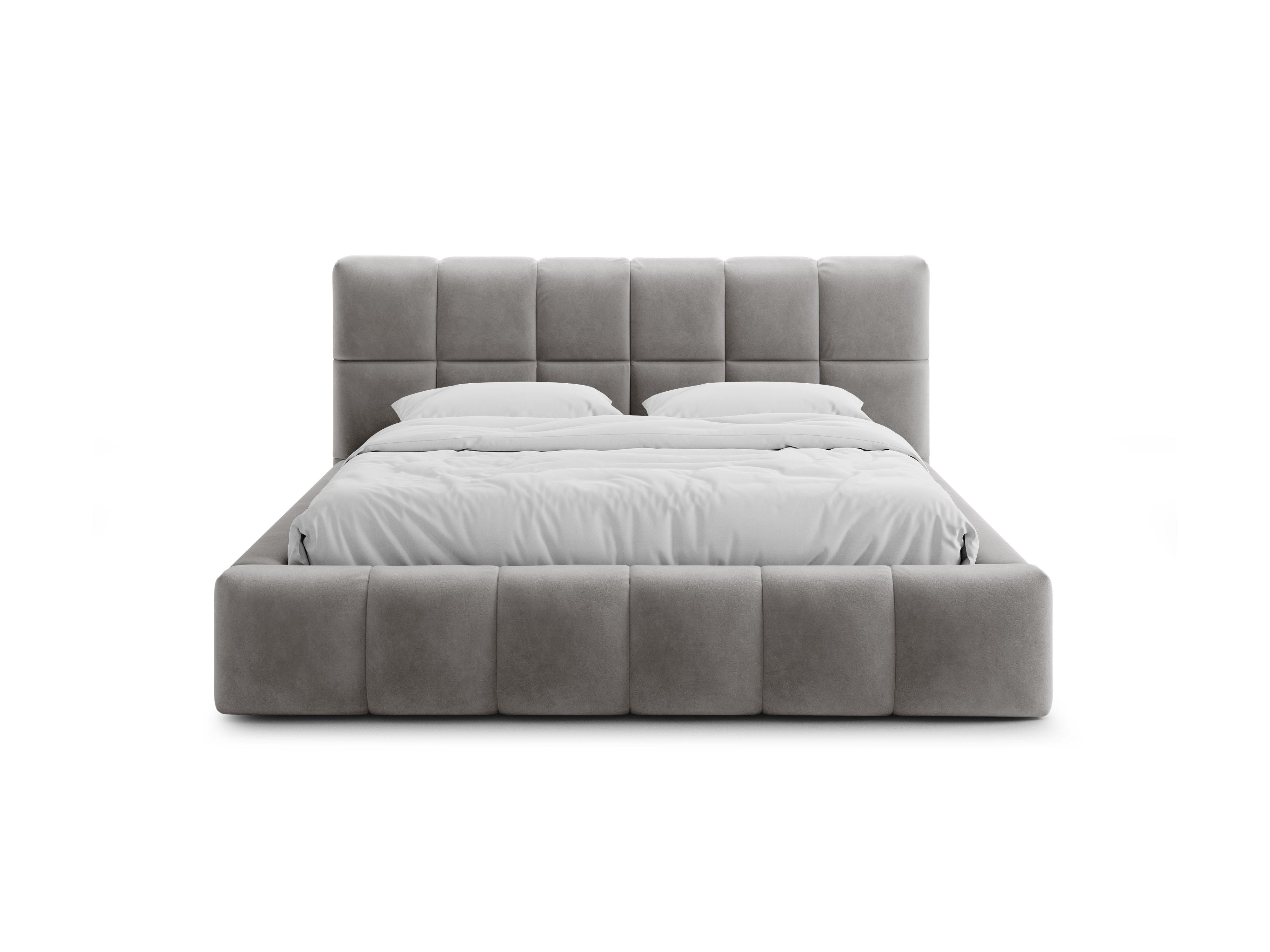 Velvet bed with storage for bedding BELLIS light gray
