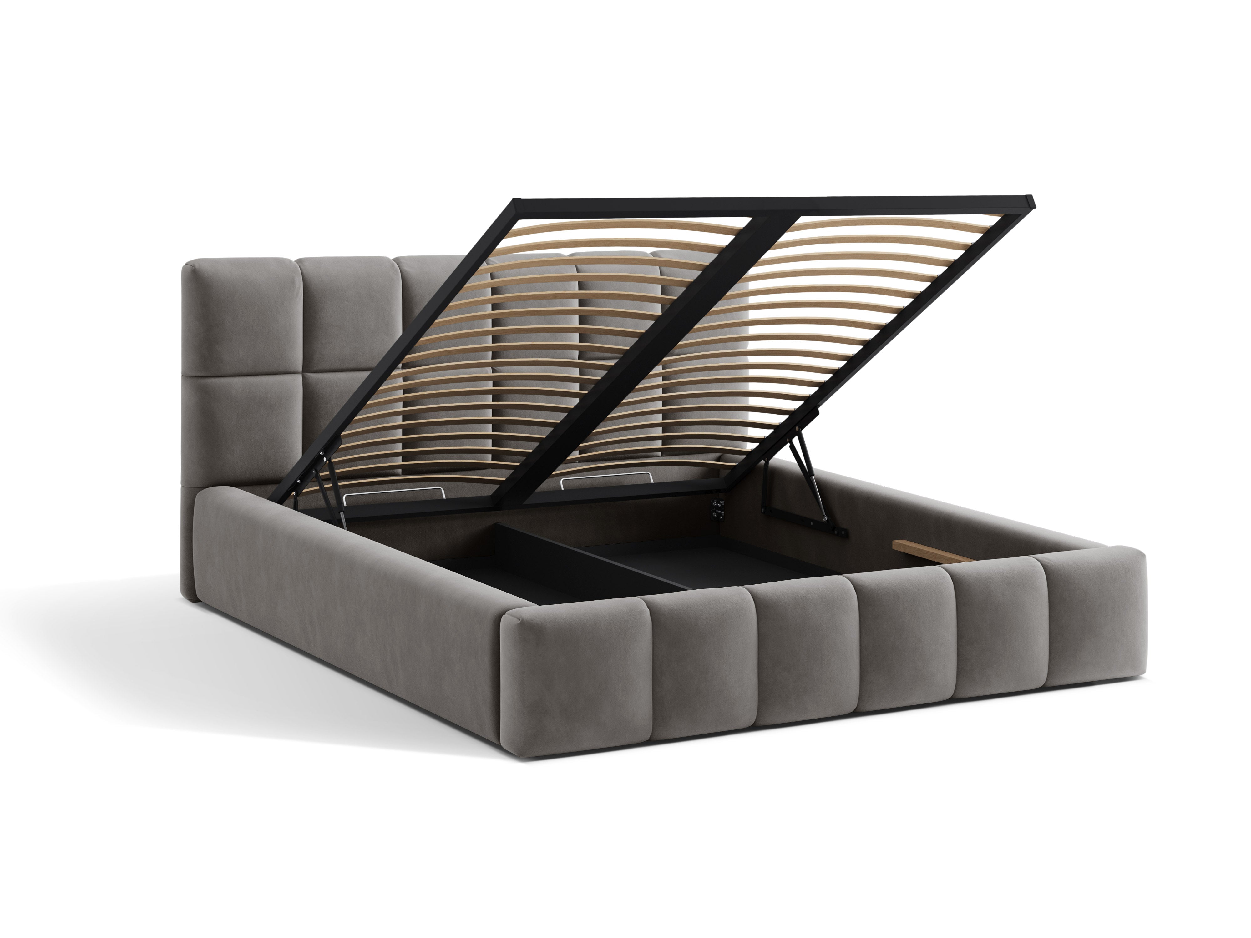 Velvet bed with storage for bedding BELLIS light gray